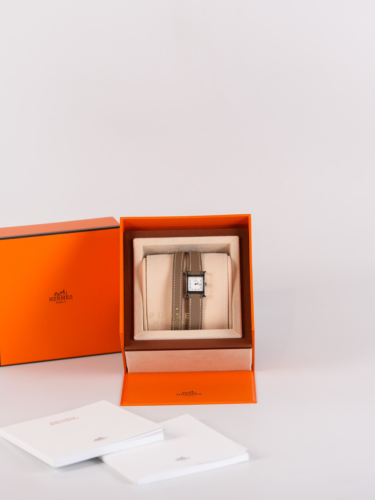 Mini H Hour Double Tour Etoupe in Palladium Hardware Size FS | Purse Maison Luxury Bags Shop
