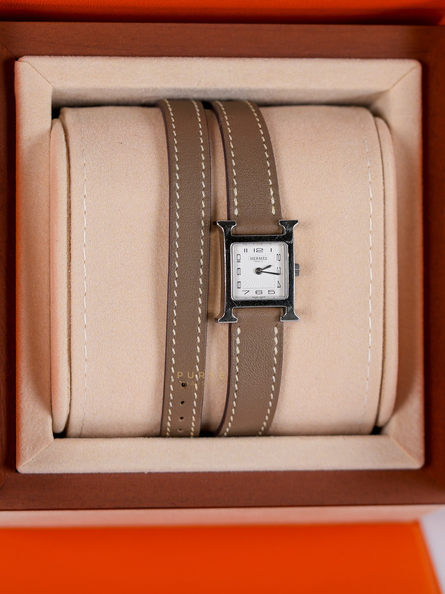 Mini H Hour Double Tour Etoupe in Palladium Hardware Size FS | Purse Maison Luxury Bags Shop