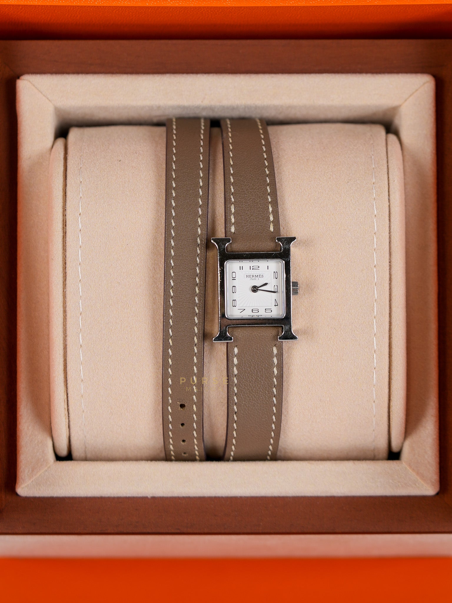 Mini H Hour Double Tour Etoupe in Palladium Hardware Size FS | Purse Maison Luxury Bags Shop