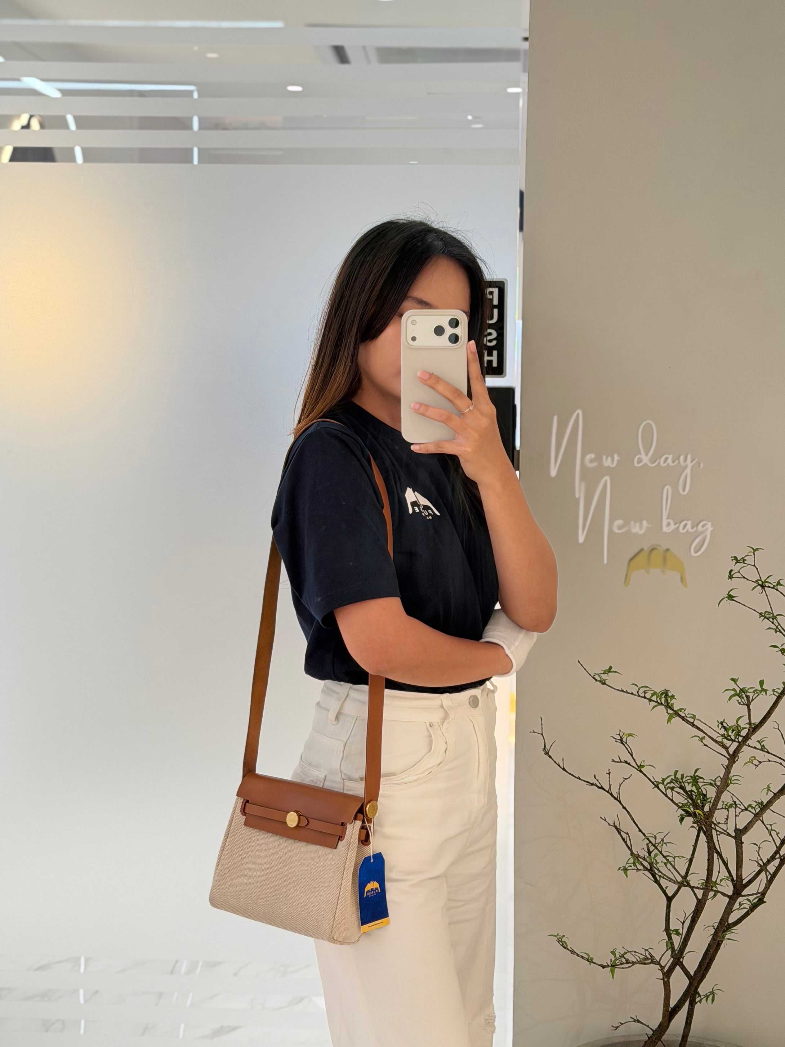 Mini Herbag 20 in Ecru Beige Canvas Gold Hardware Stamp K(2025) | Purse Maison Luxury Bags Shop