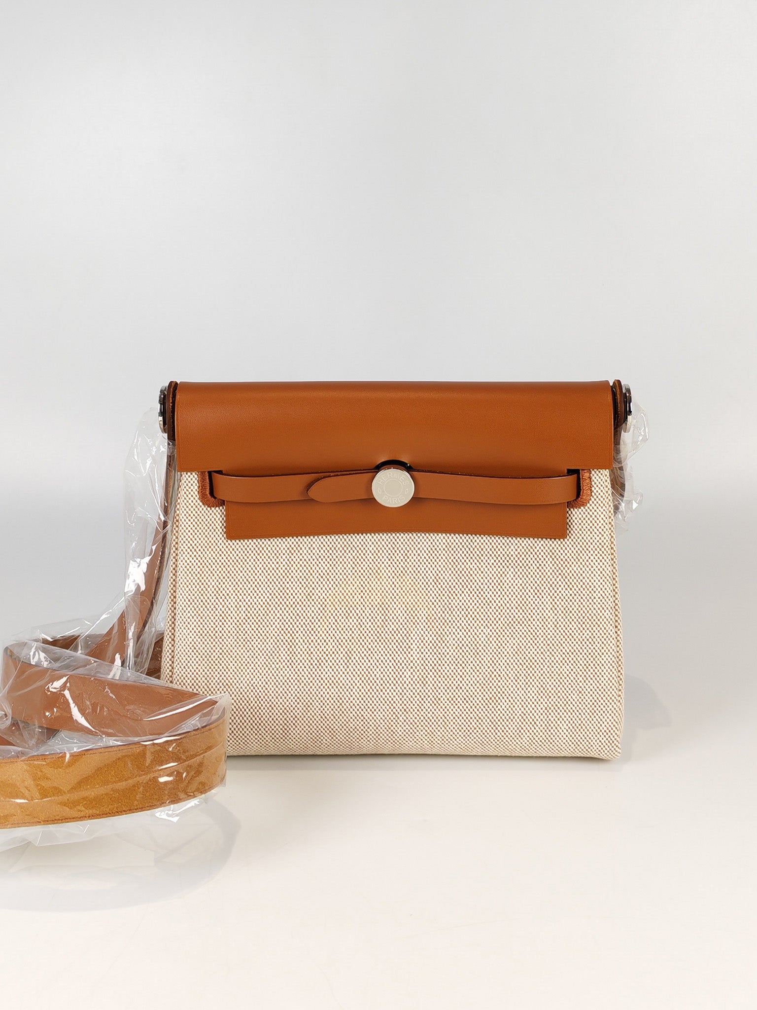 Mini Herbag Beige Leather Canvas and Palladium Hardware Stamp K (2025) | Purse Maison Luxury Bags Shop