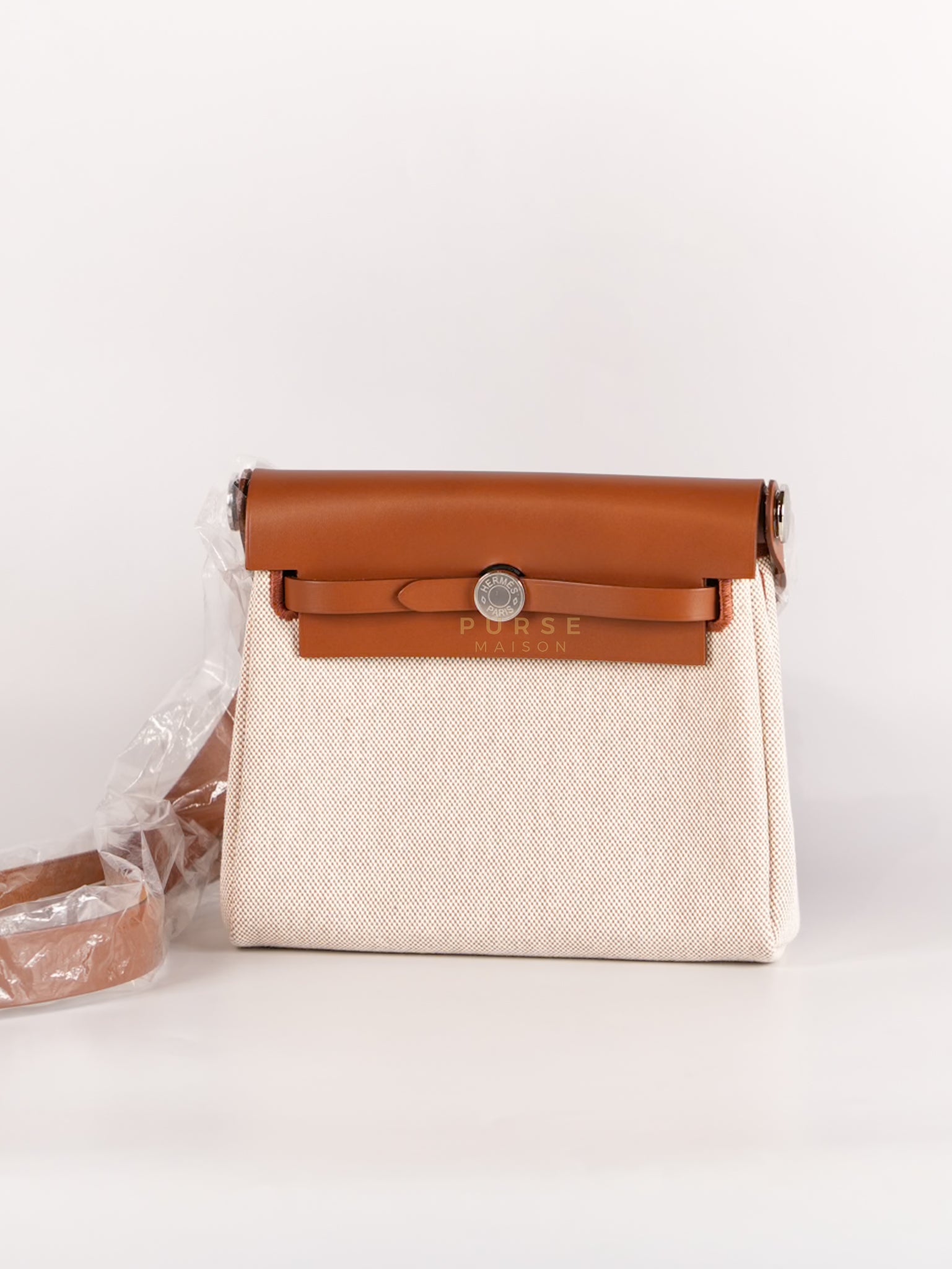 Mini Herbag Beige Leather Canvas and Palladium Hardware Stamp W (2024) | Purse Maison Luxury Bags Shop
