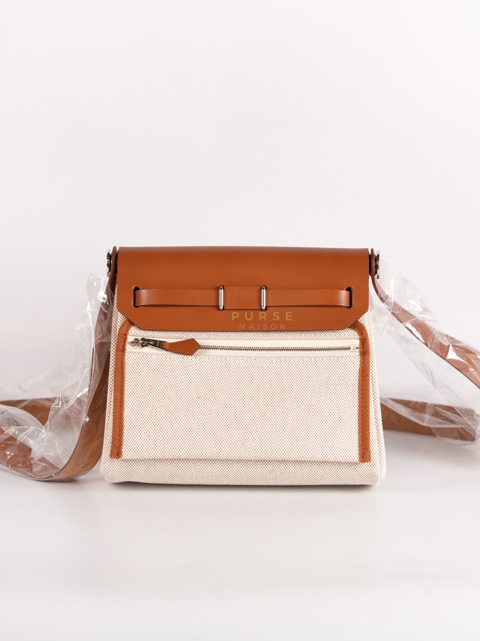 Mini Herbag Beige Leather Canvas and Palladium Hardware Stamp W (2024) | Purse Maison Luxury Bags Shop