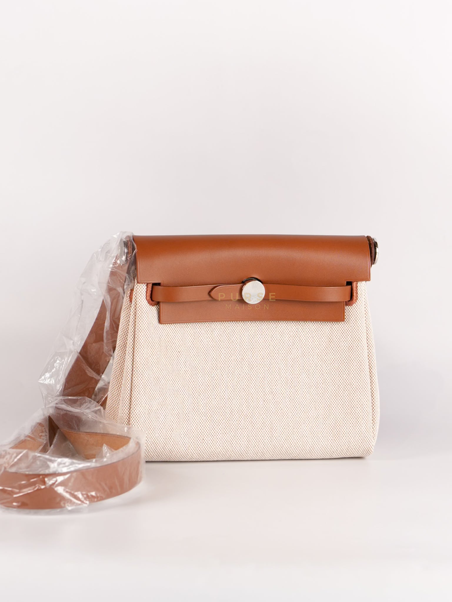 Mini Herbag Beige Leather Canvas and Palladium Hardware Stamp W (2024) | Purse Maison Luxury Bags Shop