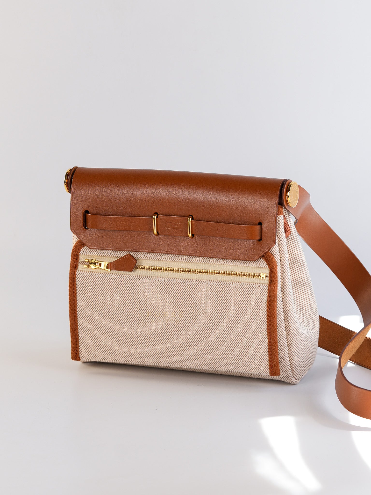 Mini Herbag Beige Leather Canvas Gold Hardware Stamp W | Purse Maison Luxury Bags Shop