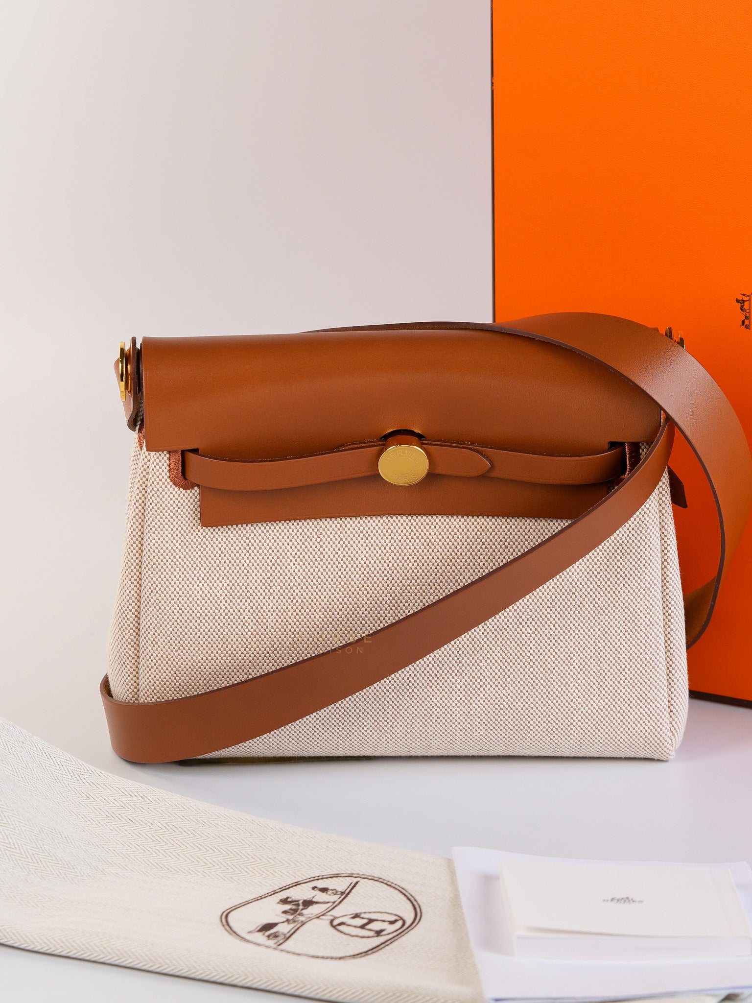 Mini Herbag Beige Leather Canvas Gold Hardware Stamp W | Purse Maison Luxury Bags Shop