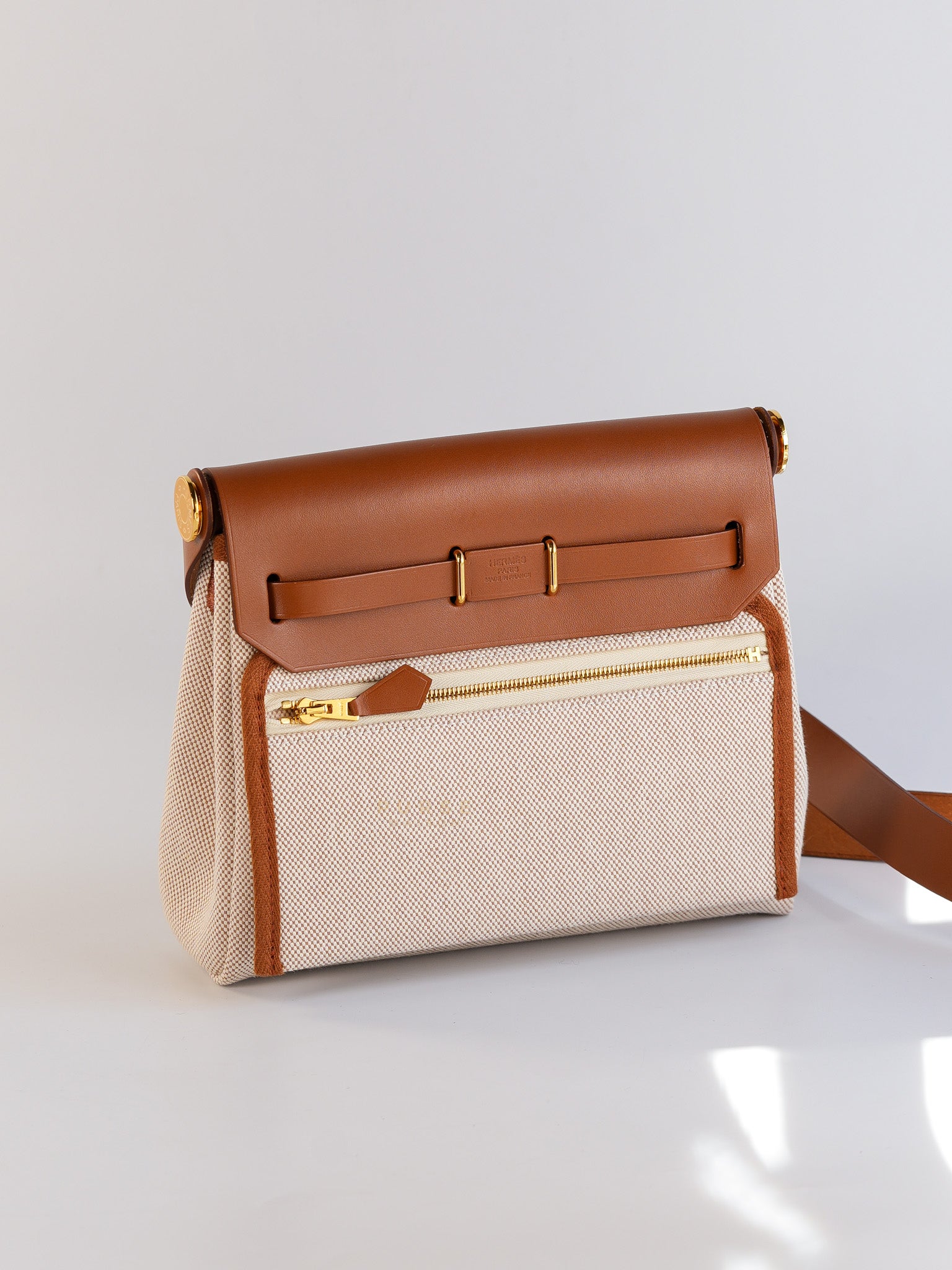 Mini Herbag Beige Leather Canvas Gold Hardware Stamp W | Purse Maison Luxury Bags Shop