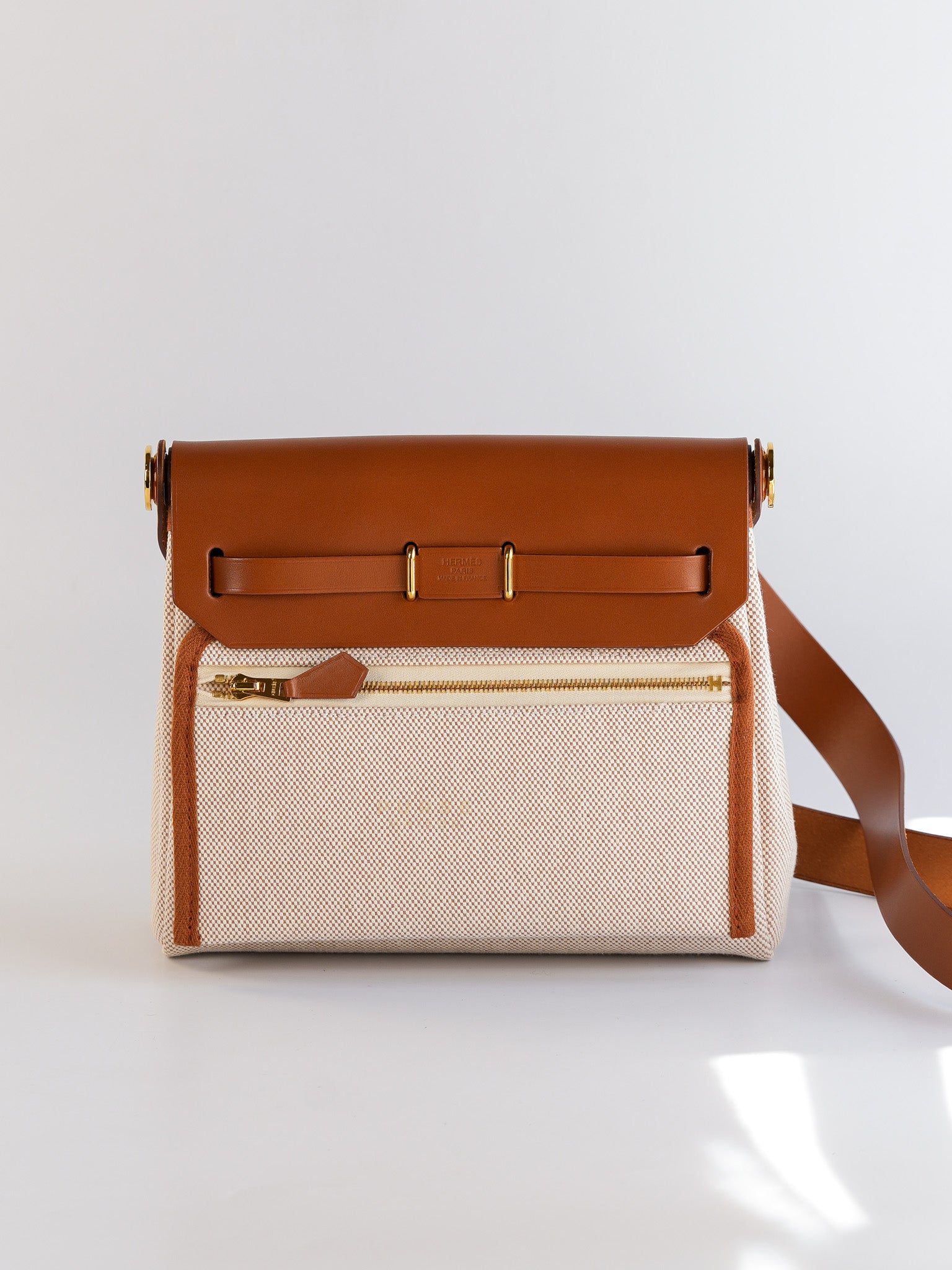 Mini Herbag Beige Leather Canvas Gold Hardware Stamp W | Purse Maison Luxury Bags Shop