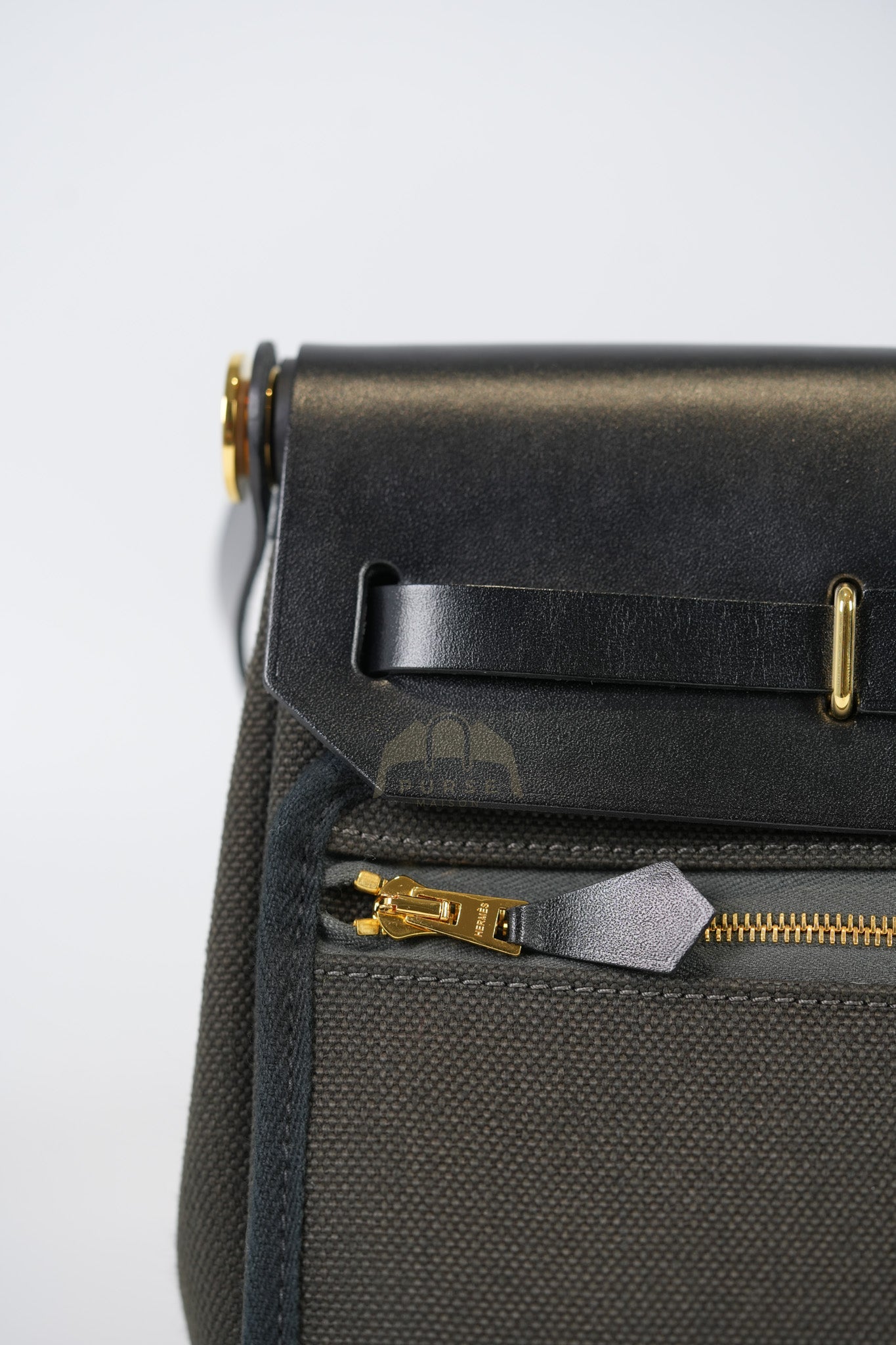 Mini Herbag in Black Military Toile Canvas & Gold Hardware Stamp K (2025) | Purse Maison Luxury Bags Shop