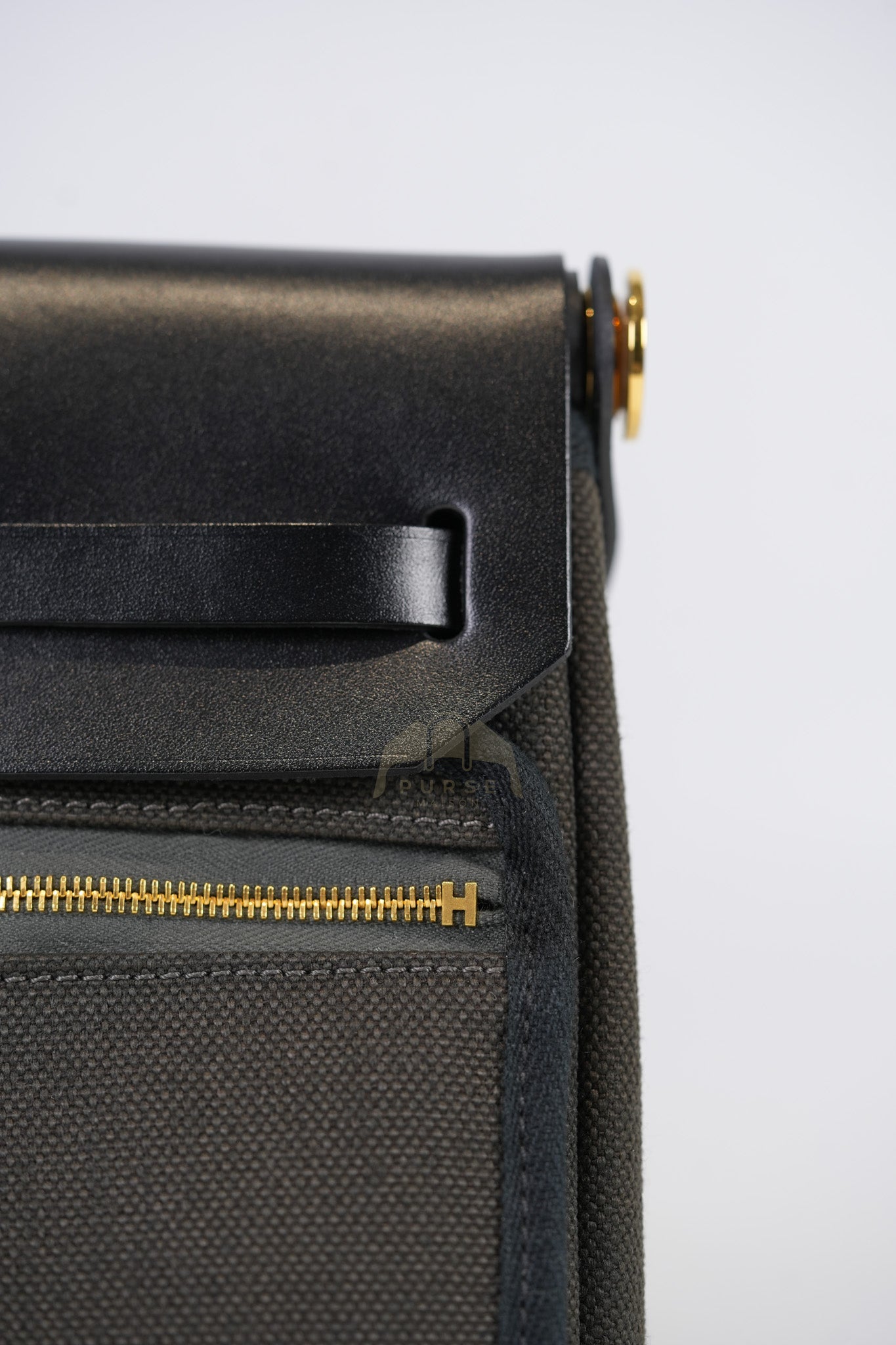 Mini Herbag in Black Military Toile Canvas & Gold Hardware Stamp K (2025) | Purse Maison Luxury Bags Shop