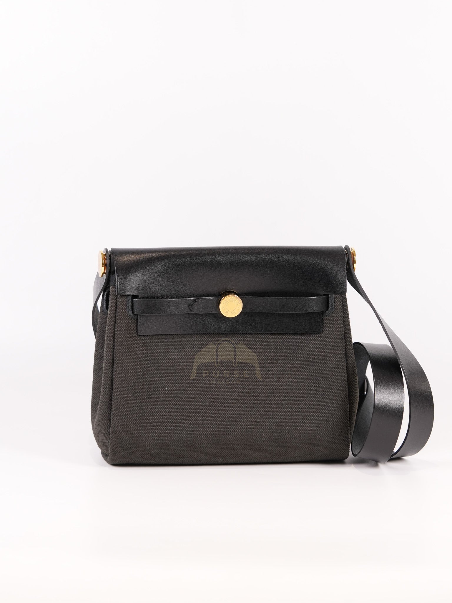 Mini Herbag in Black Military Toile Canvas & Gold Hardware Stamp K (2025) | Purse Maison Luxury Bags Shop