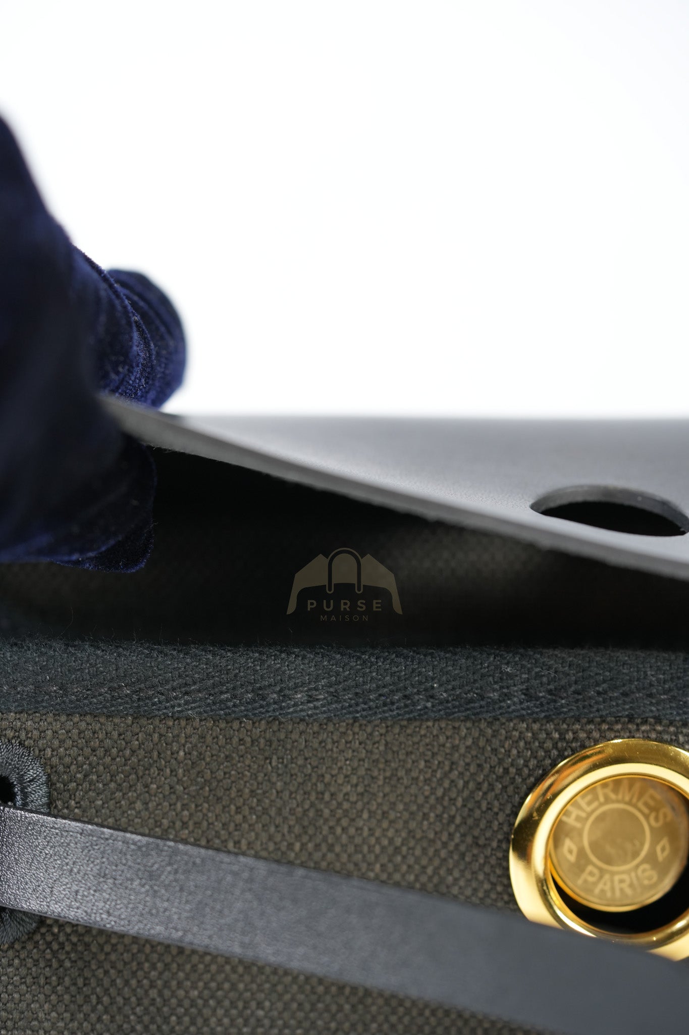 Mini Herbag in Black Military Toile Canvas & Gold Hardware Stamp K (2025) | Purse Maison Luxury Bags Shop