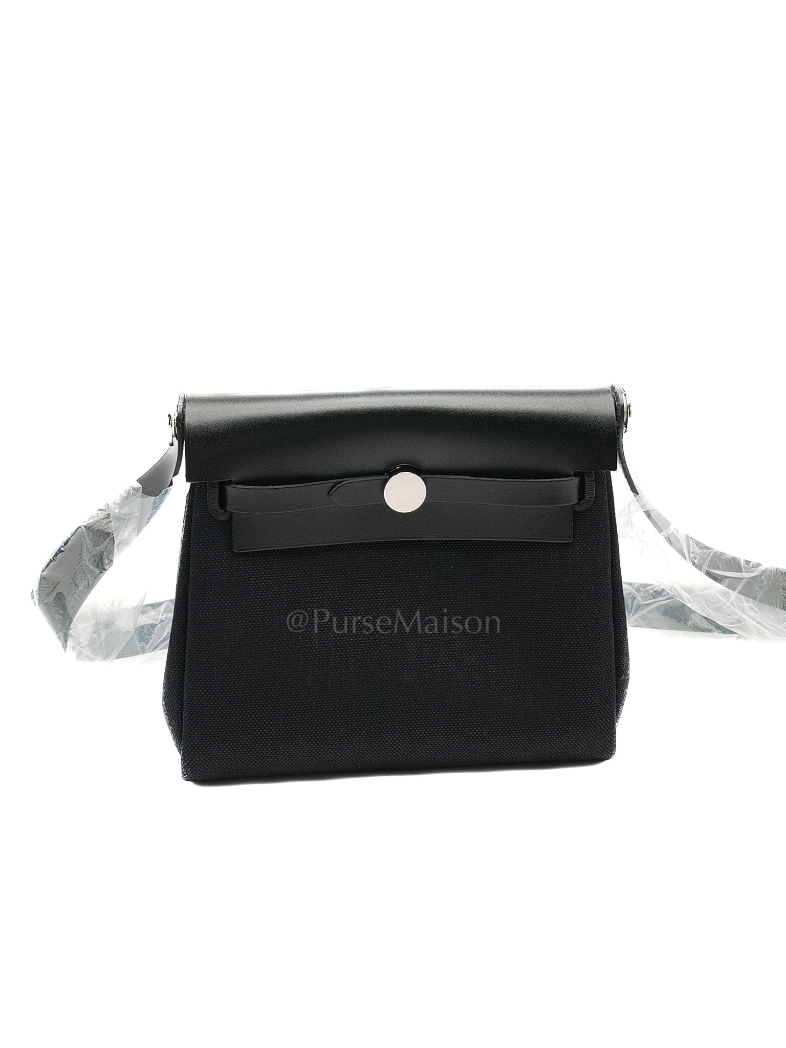 Mini Herbag Zip 20 in Black Military Toile Canvas & Palladium Hardware Stamp G(2026) | Purse Maison Luxury Bags Shop