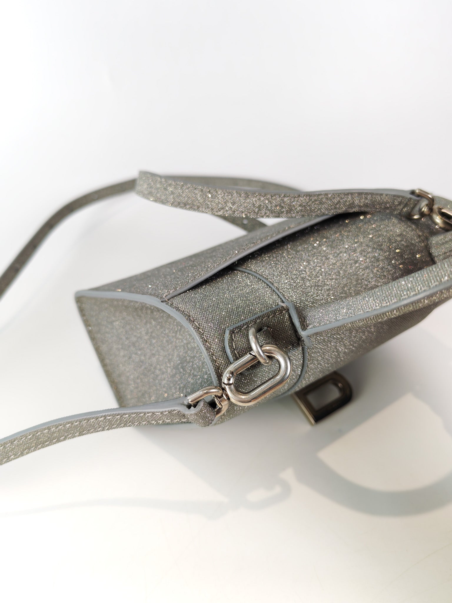 Mini Hourglass in Glitter Silver Shoulder Bag | Purse Maison Luxury Bags Shop