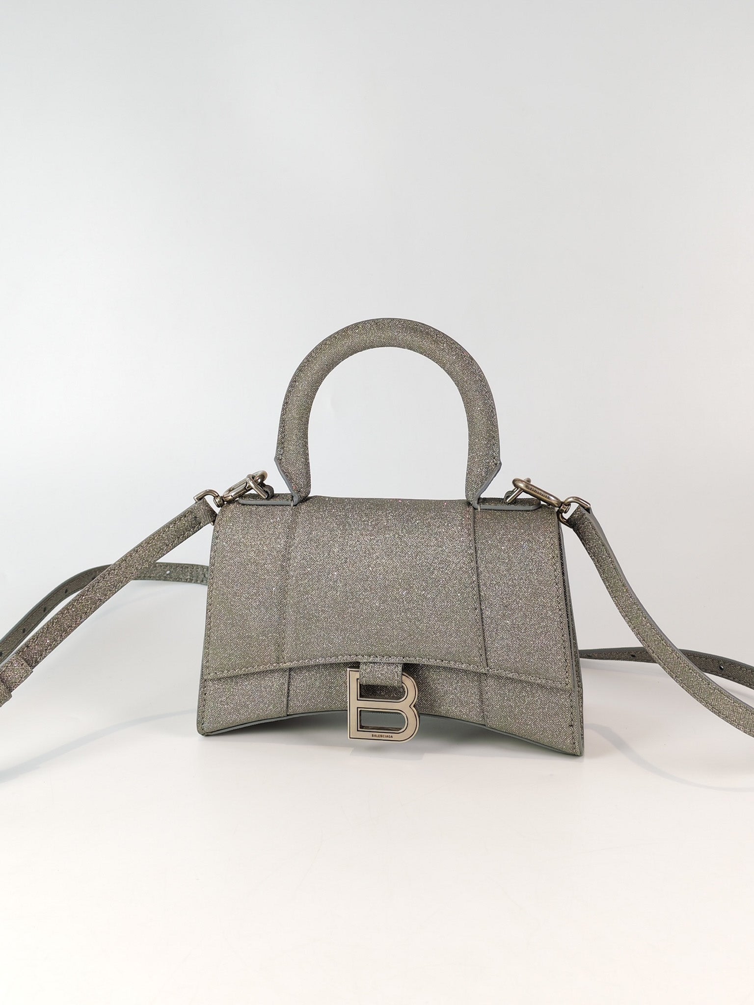 Mini Hourglass in Glitter Silver Shoulder Bag | Purse Maison Luxury Bags Shop