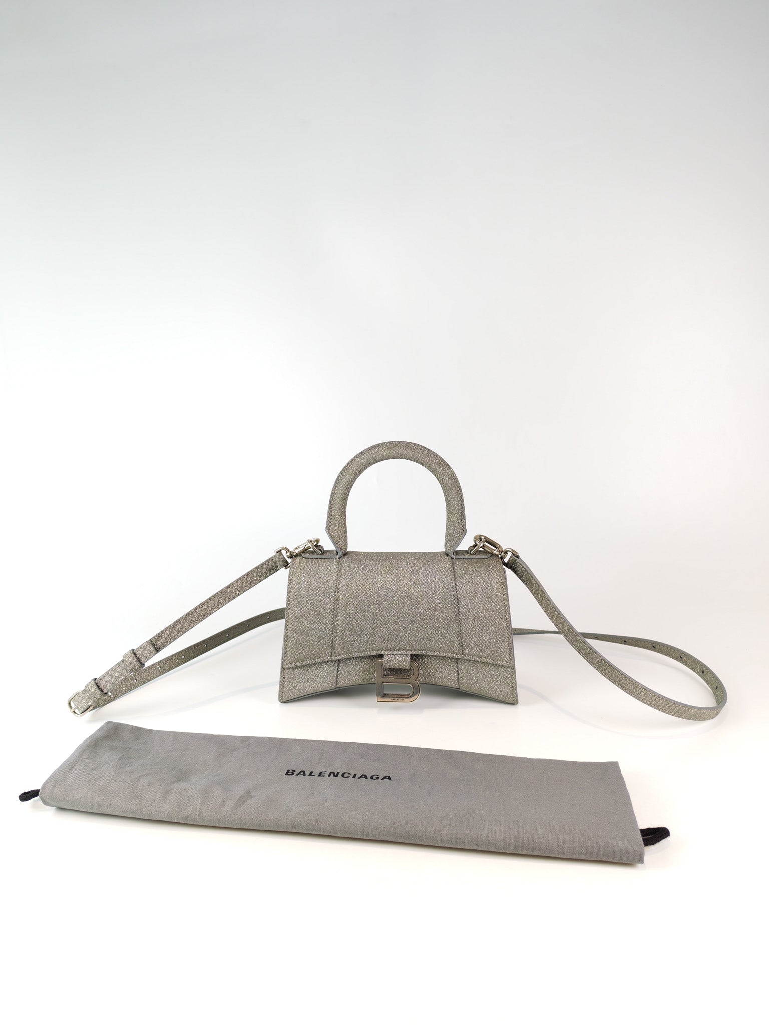 Mini Hourglass in Glitter Silver Shoulder Bag | Purse Maison Luxury Bags Shop