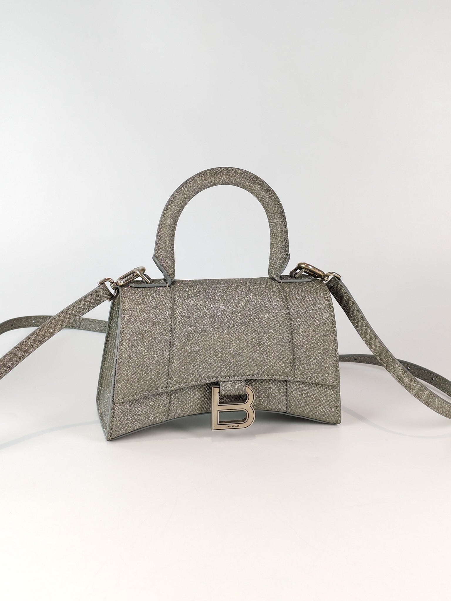 Mini Hourglass in Glitter Silver Shoulder Bag | Purse Maison Luxury Bags Shop