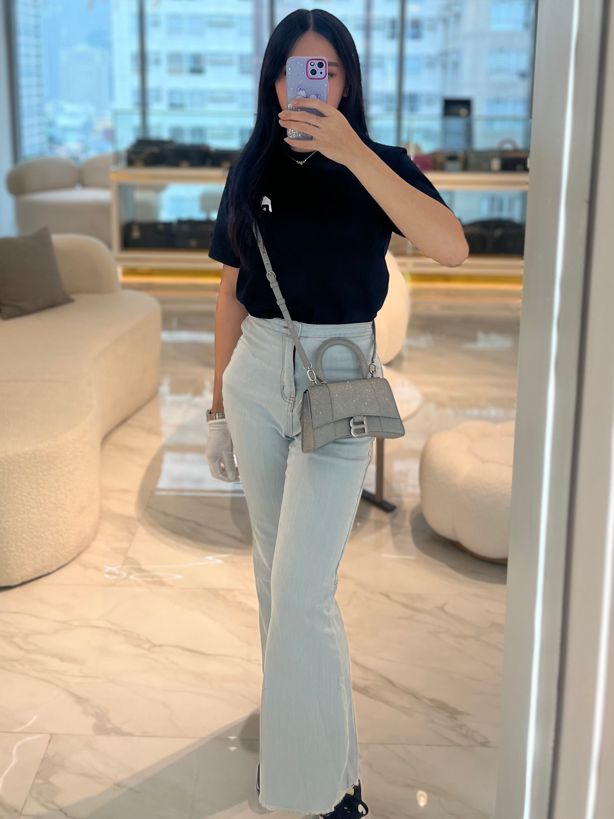 Mini Hourglass in Glitter Silver Shoulder Bag | Purse Maison Luxury Bags Shop