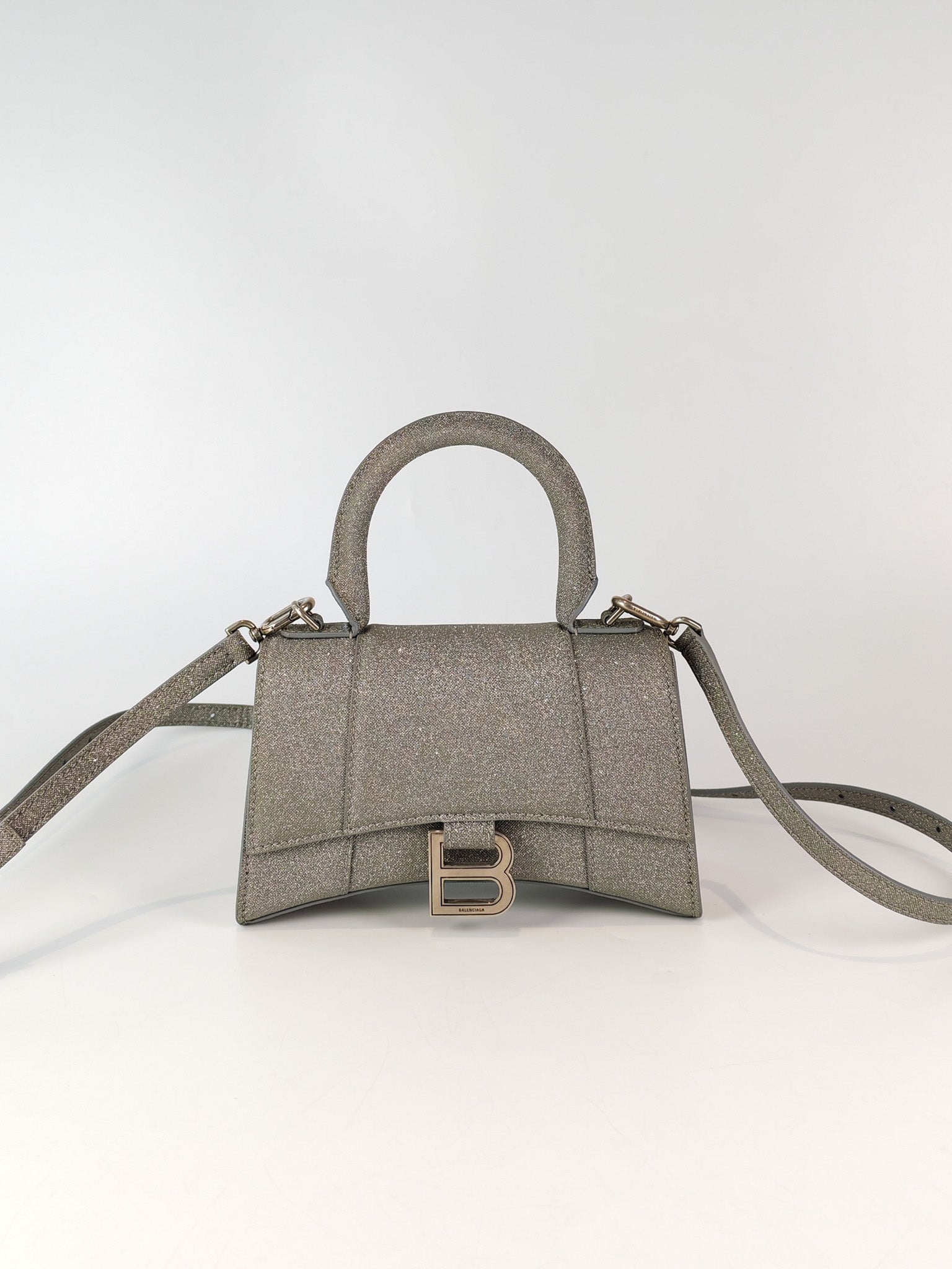 Mini Hourglass in Glitter Silver Shoulder Bag | Purse Maison Luxury Bags Shop