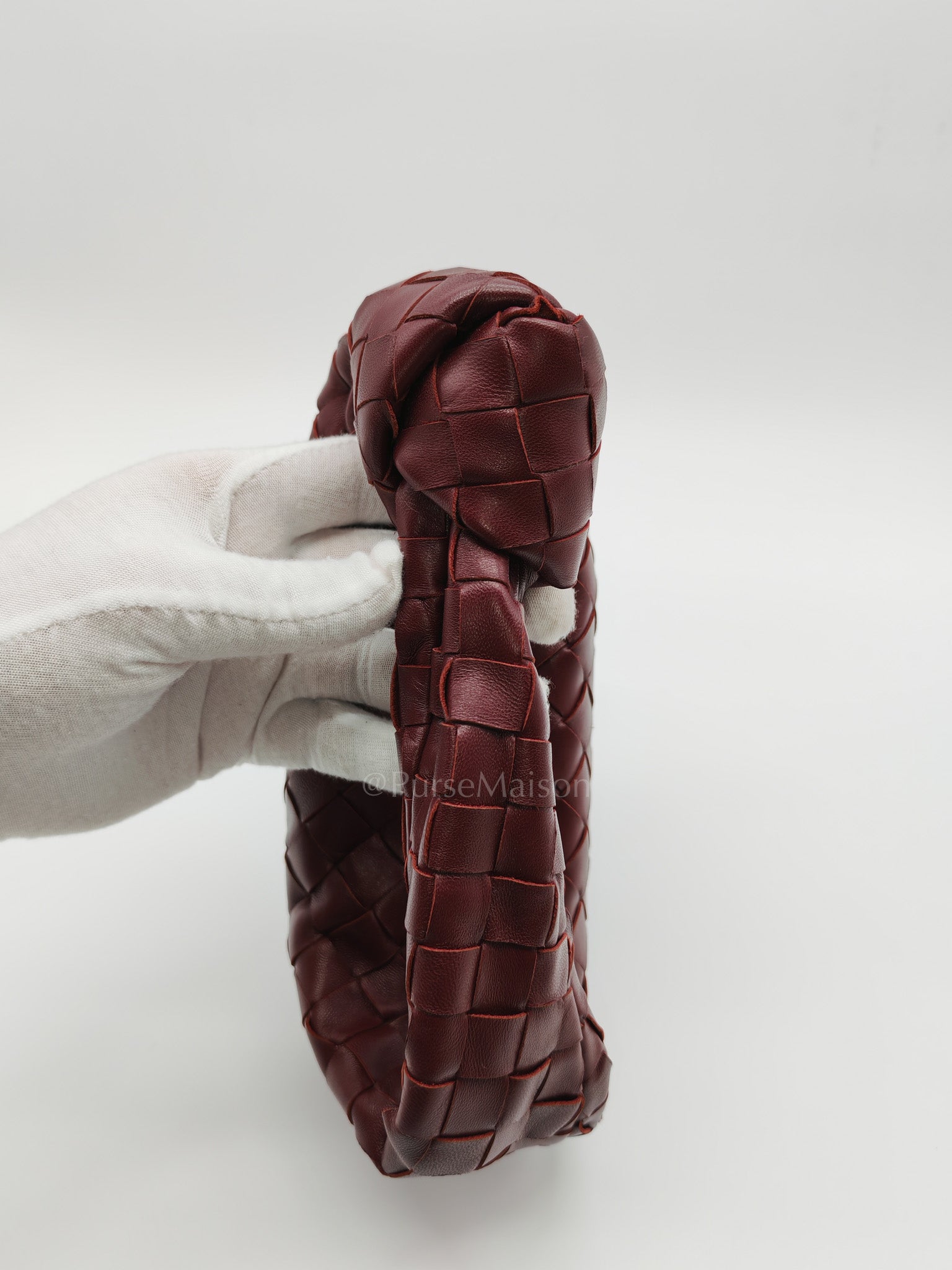 Mini Jodie in Burgundy Intrecciato Leather Handbag | Purse Maison Luxury Bags Shop