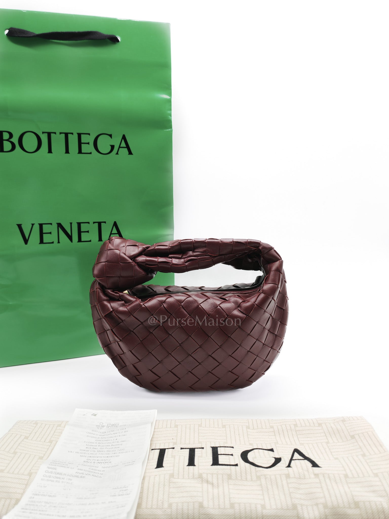 Mini Jodie in Burgundy Intrecciato Leather Handbag | Purse Maison Luxury Bags Shop