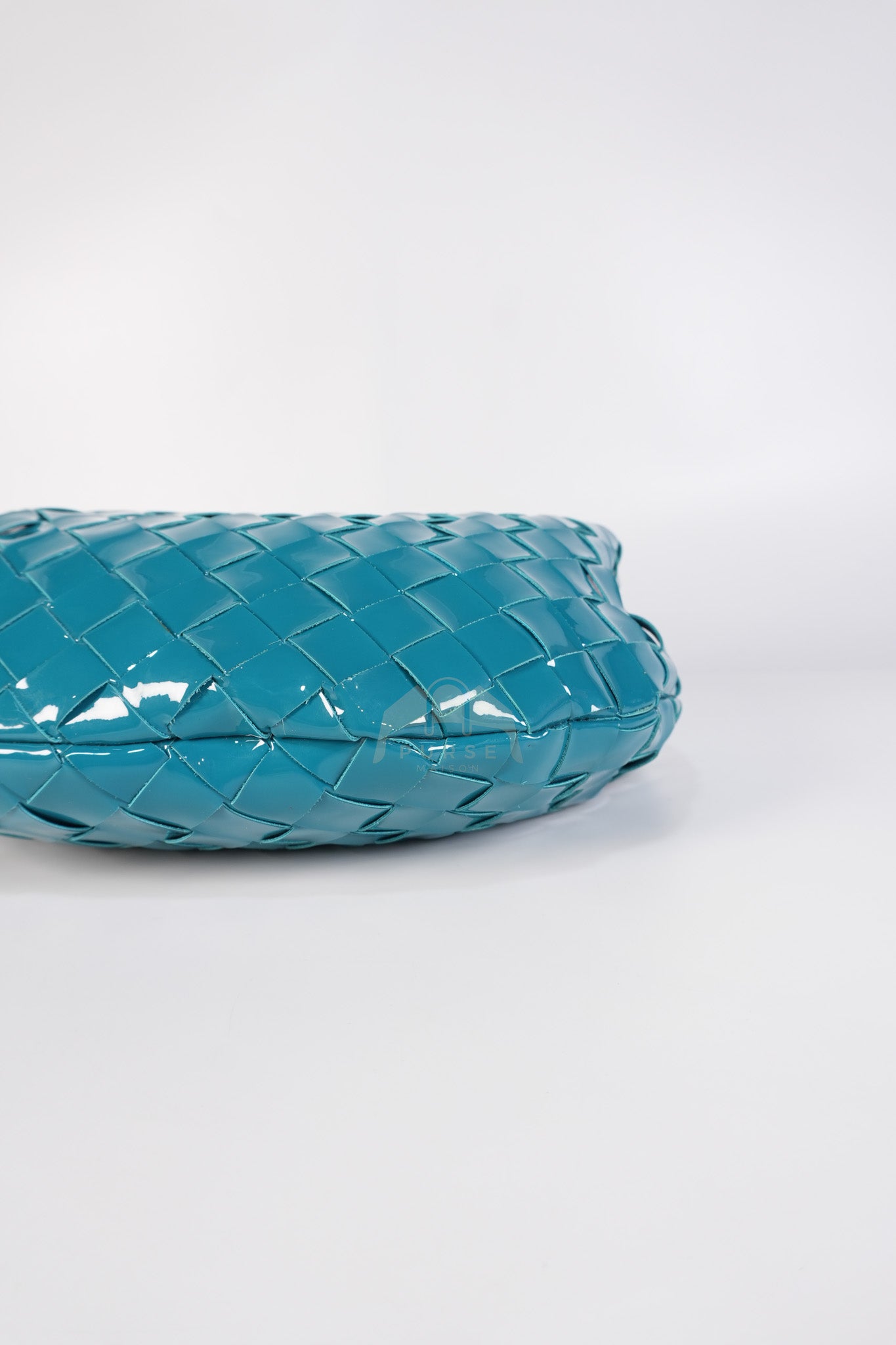 Mini Jodie in Teal Patent Intrecciato Leather & Silver Hardware | Purse Maison Luxury Bags Shop