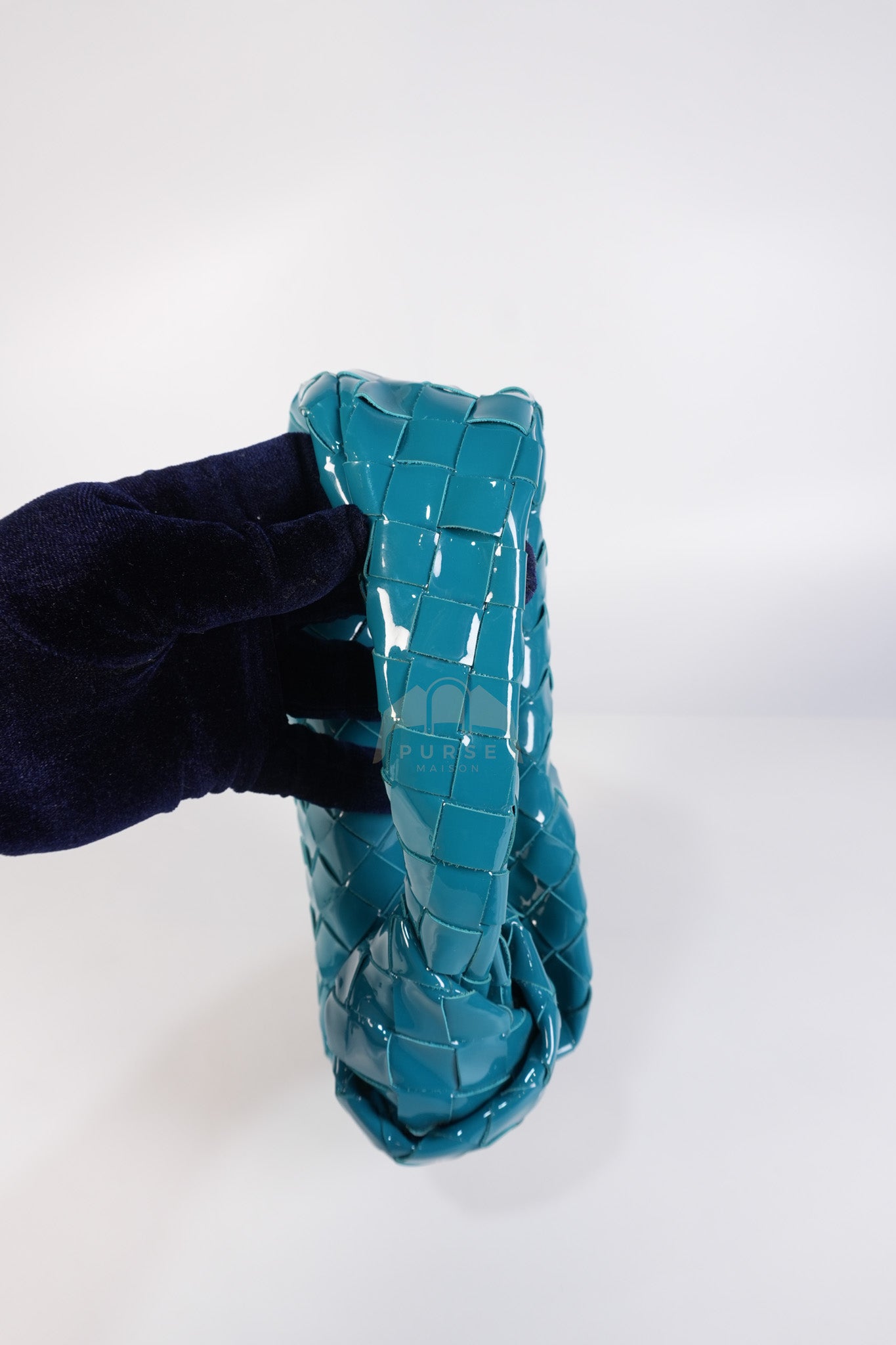 Mini Jodie in Teal Patent Intrecciato Leather & Silver Hardware | Purse Maison Luxury Bags Shop