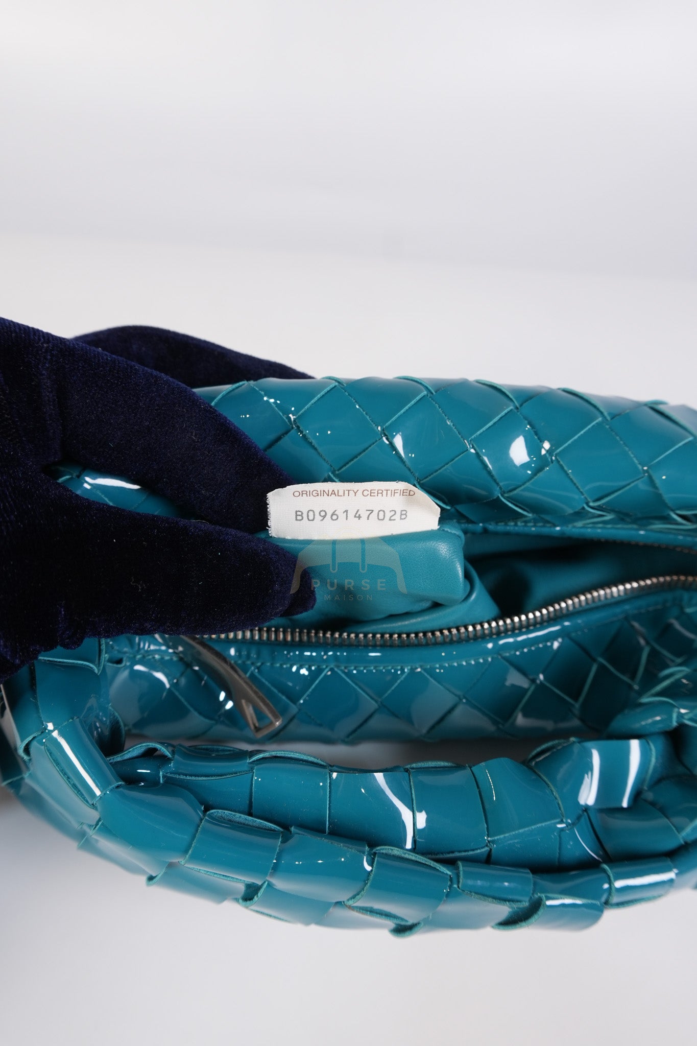 Mini Jodie in Teal Patent Intrecciato Leather & Silver Hardware | Purse Maison Luxury Bags Shop