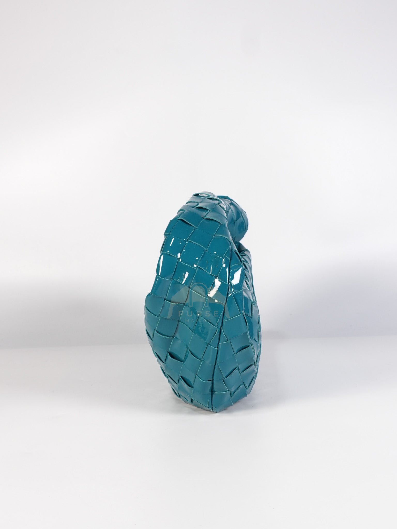 Mini Jodie in Teal Patent Intrecciato Leather & Silver Hardware | Purse Maison Luxury Bags Shop