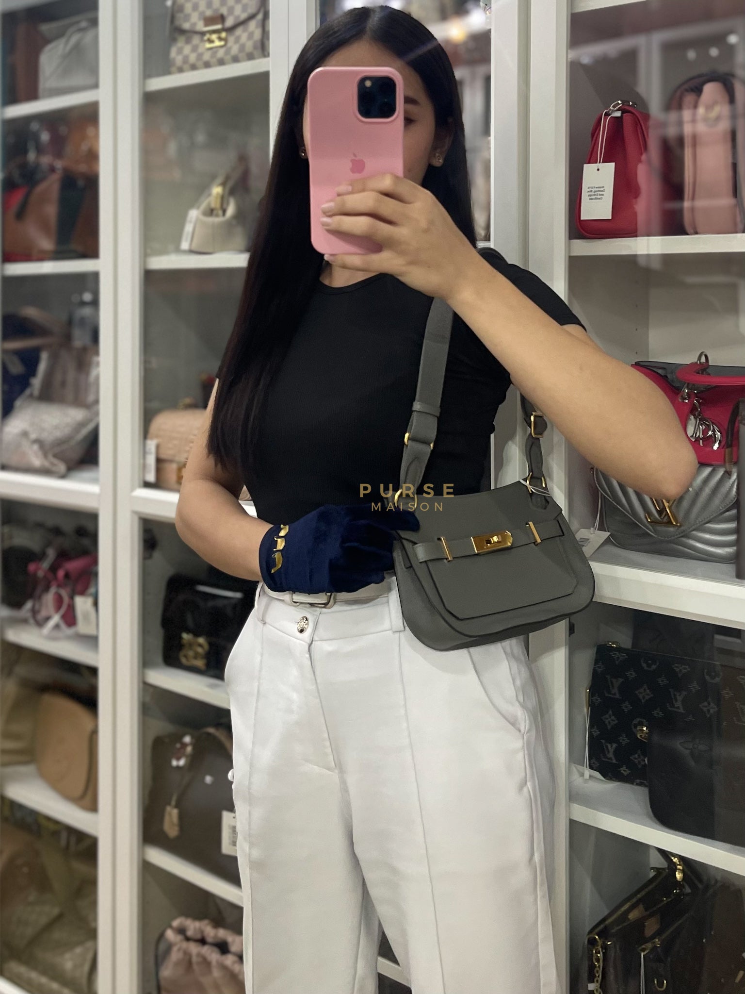 Mini Jypsiere in Gris Meyer Evercolor Leather and Gold Hardware Stamp K (2025) | Purse Maison Luxury Bags Shop