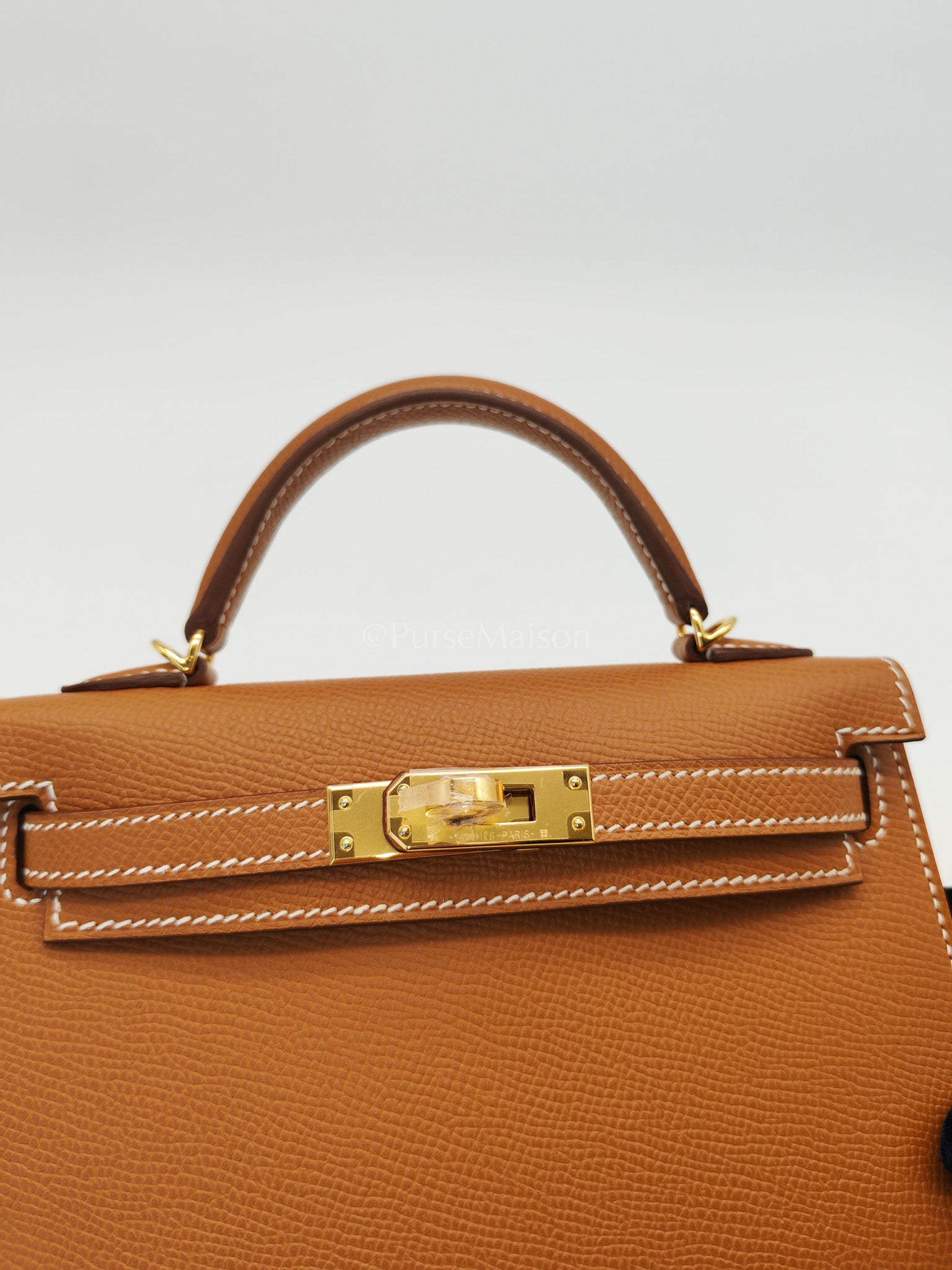 Mini Kelly Gold Epsom Leather in Gold Hardware Stamp W(2024) | Purse Maison Luxury Bags Shop