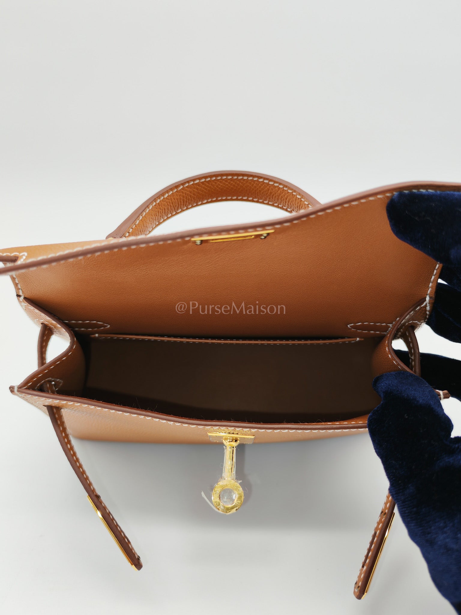 Mini Kelly Gold Epsom Leather in Gold Hardware Stamp W(2024) | Purse Maison Luxury Bags Shop