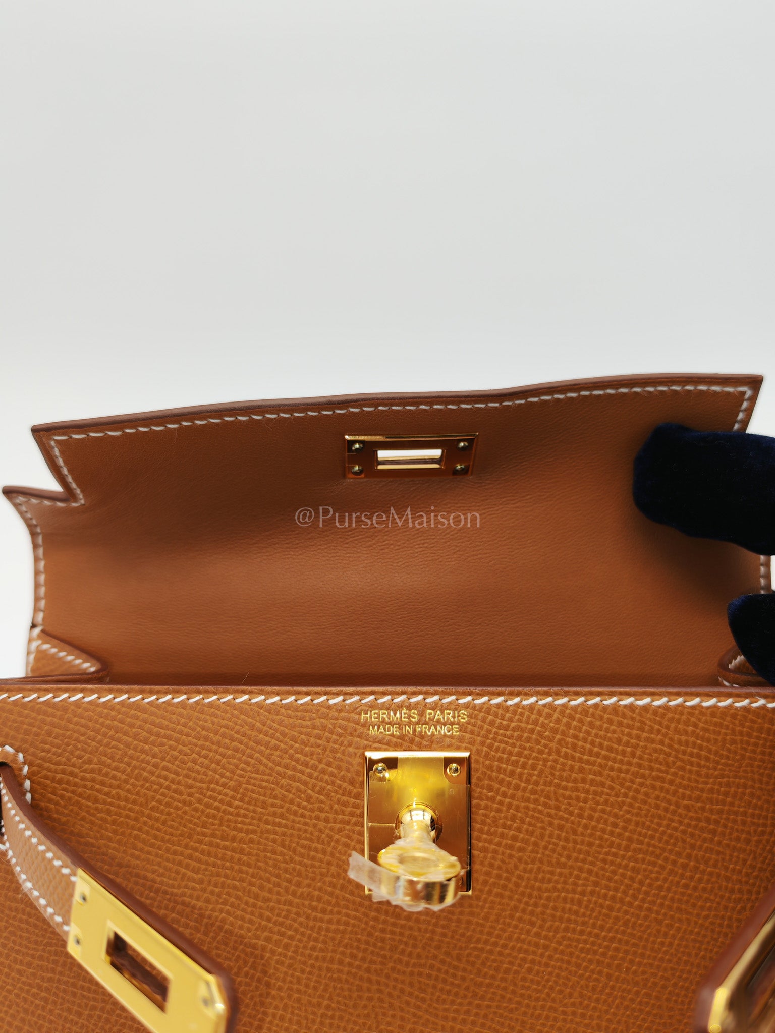 Mini Kelly Gold Epsom Leather in Gold Hardware Stamp W(2024) | Purse Maison Luxury Bags Shop