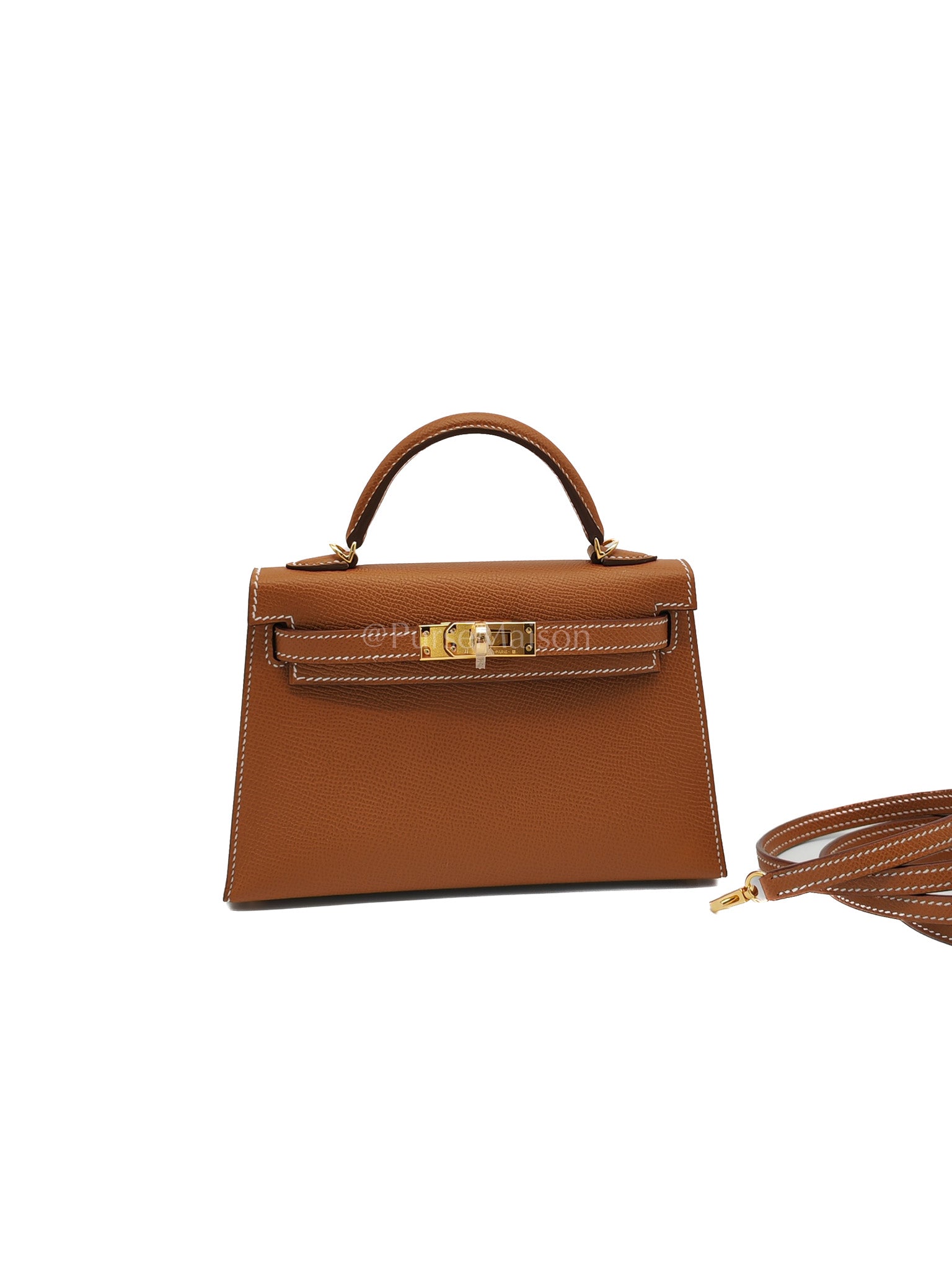 Mini Kelly Gold Epsom Leather in Gold Hardware Stamp W(2024) | Purse Maison Luxury Bags Shop