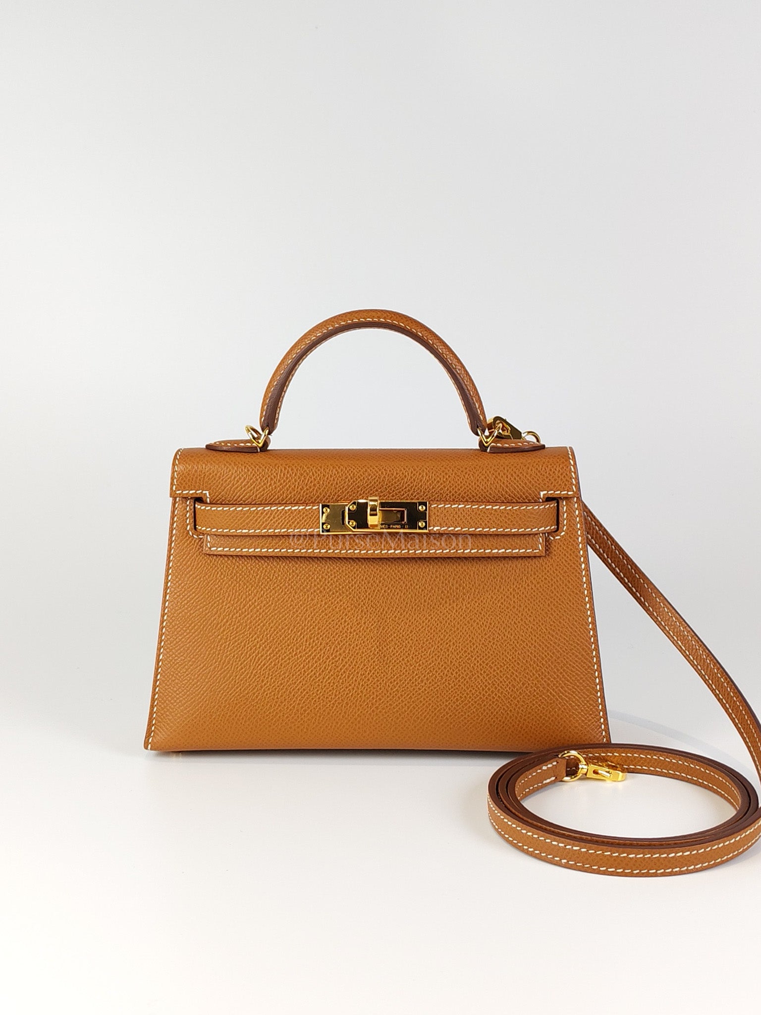Mini Kelly Gold in Epsom Leather and Gold Hardware Stamp W (2024) | Purse Maison Luxury Bags Shop