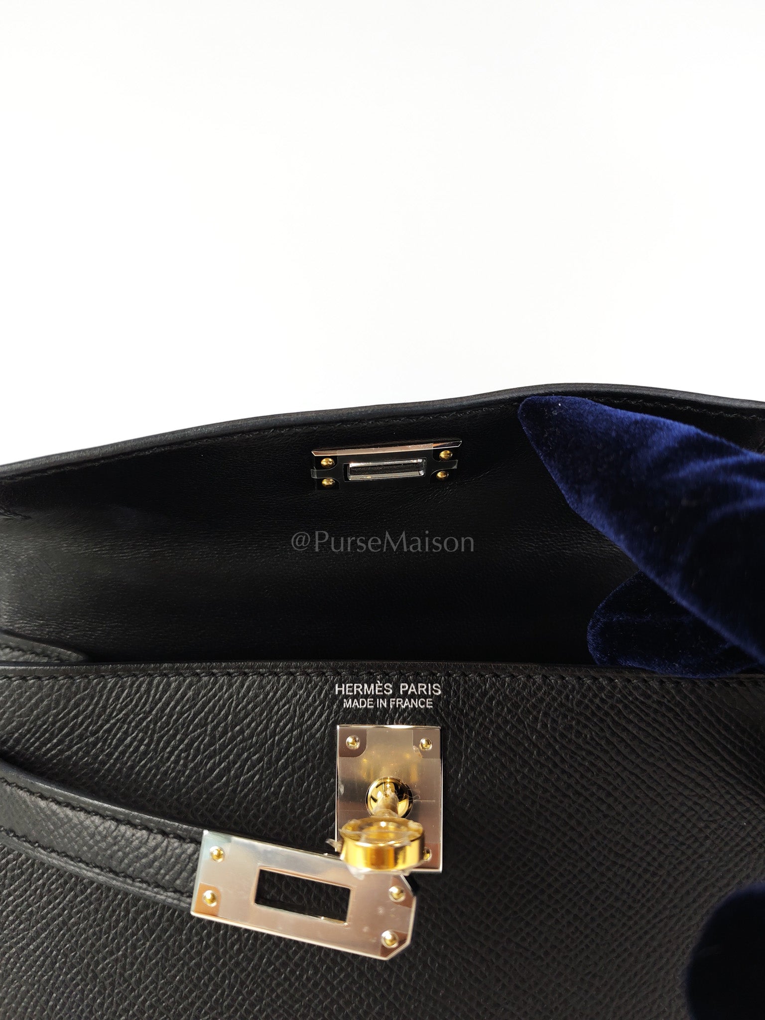 Mini Kelly in Black Epsom Leather and Electrum Hardware Stamp K (2025) | Purse Maison Luxury Bags Shop