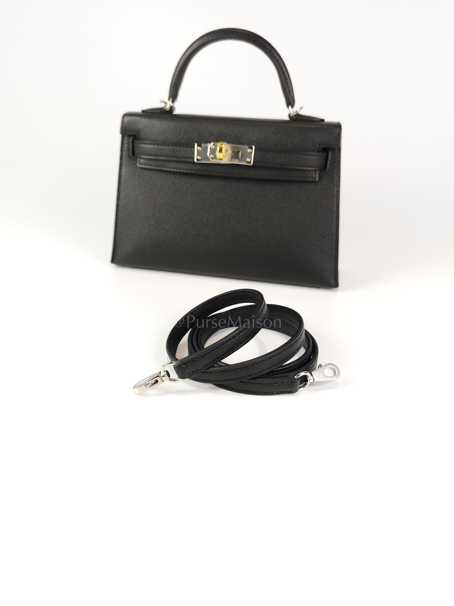 Mini Kelly in Black Epsom Leather and Electrum Hardware Stamp K (2025) | Purse Maison Luxury Bags Shop