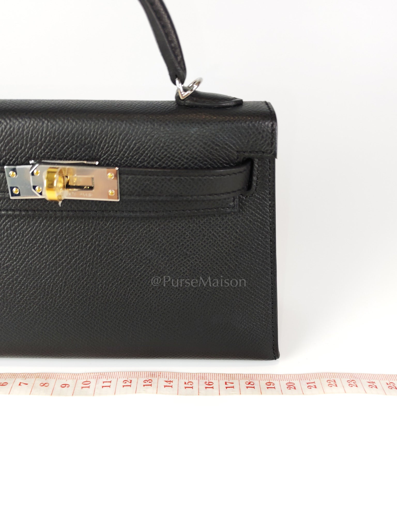 Mini Kelly in Black Epsom Leather and Electrum Hardware Stamp K (2025) | Purse Maison Luxury Bags Shop