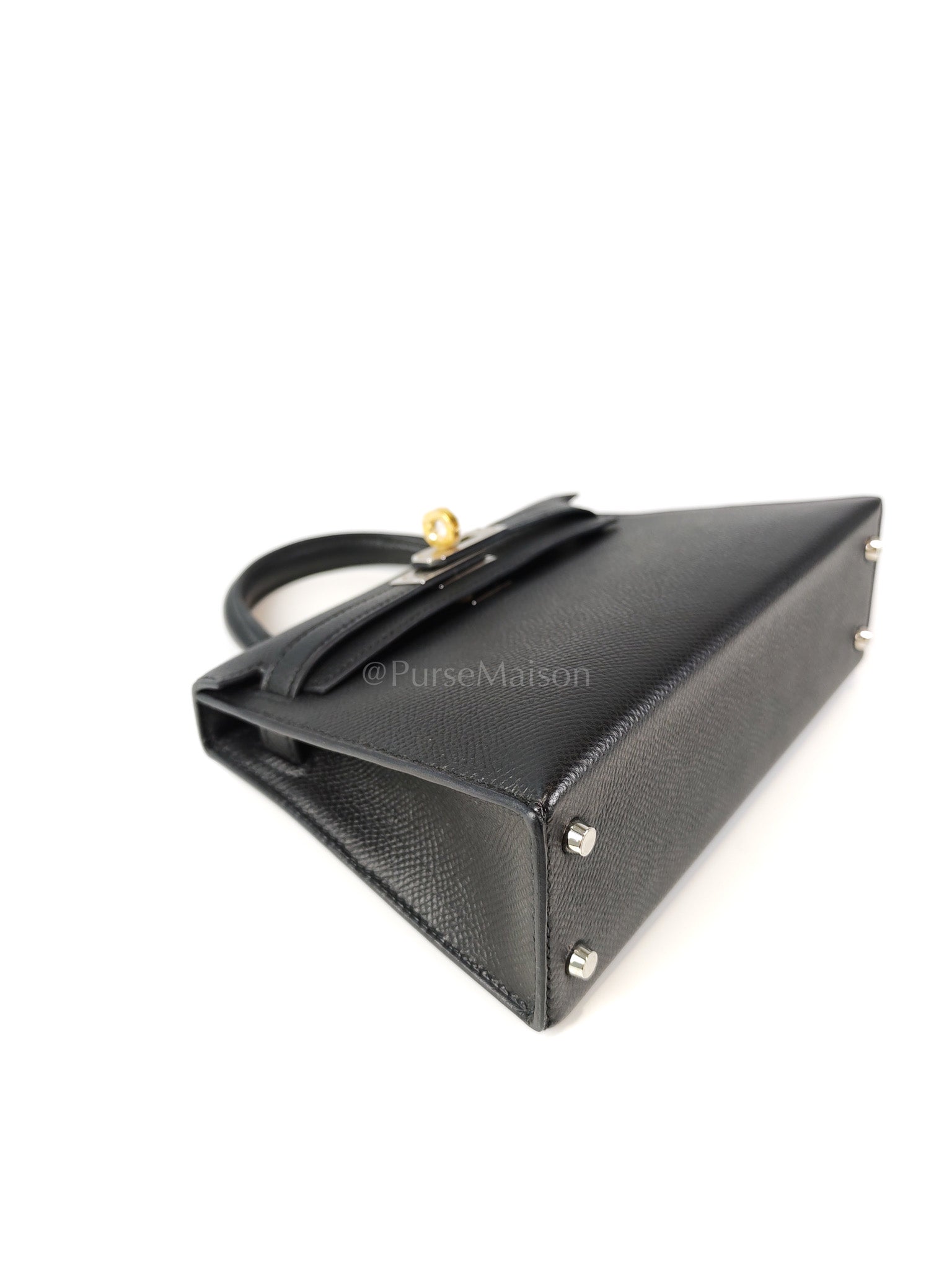 Mini Kelly in Black Epsom Leather and Electrum Hardware Stamp K (2025) | Purse Maison Luxury Bags Shop