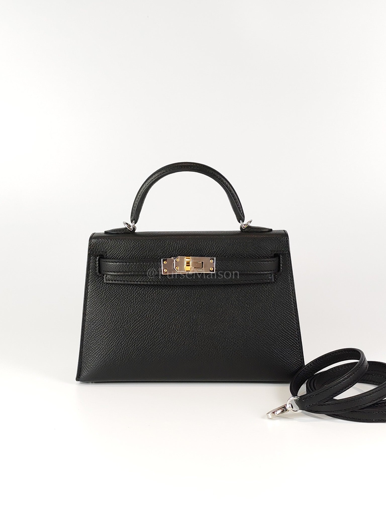 Mini Kelly in Black Epsom Leather and Electrum Hardware Stamp K (2025) | Purse Maison Luxury Bags Shop