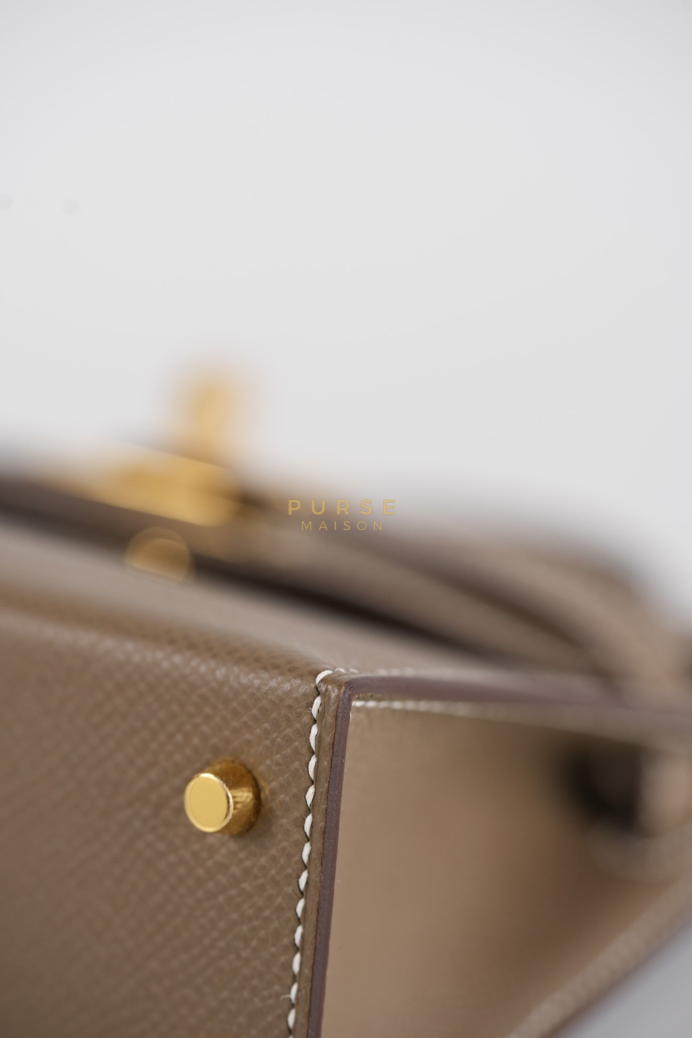Mini Kelly in Etoupe Epsom Leather & Gold Hardware Stamp K (2025) | Purse Maison Luxury Bags Shop