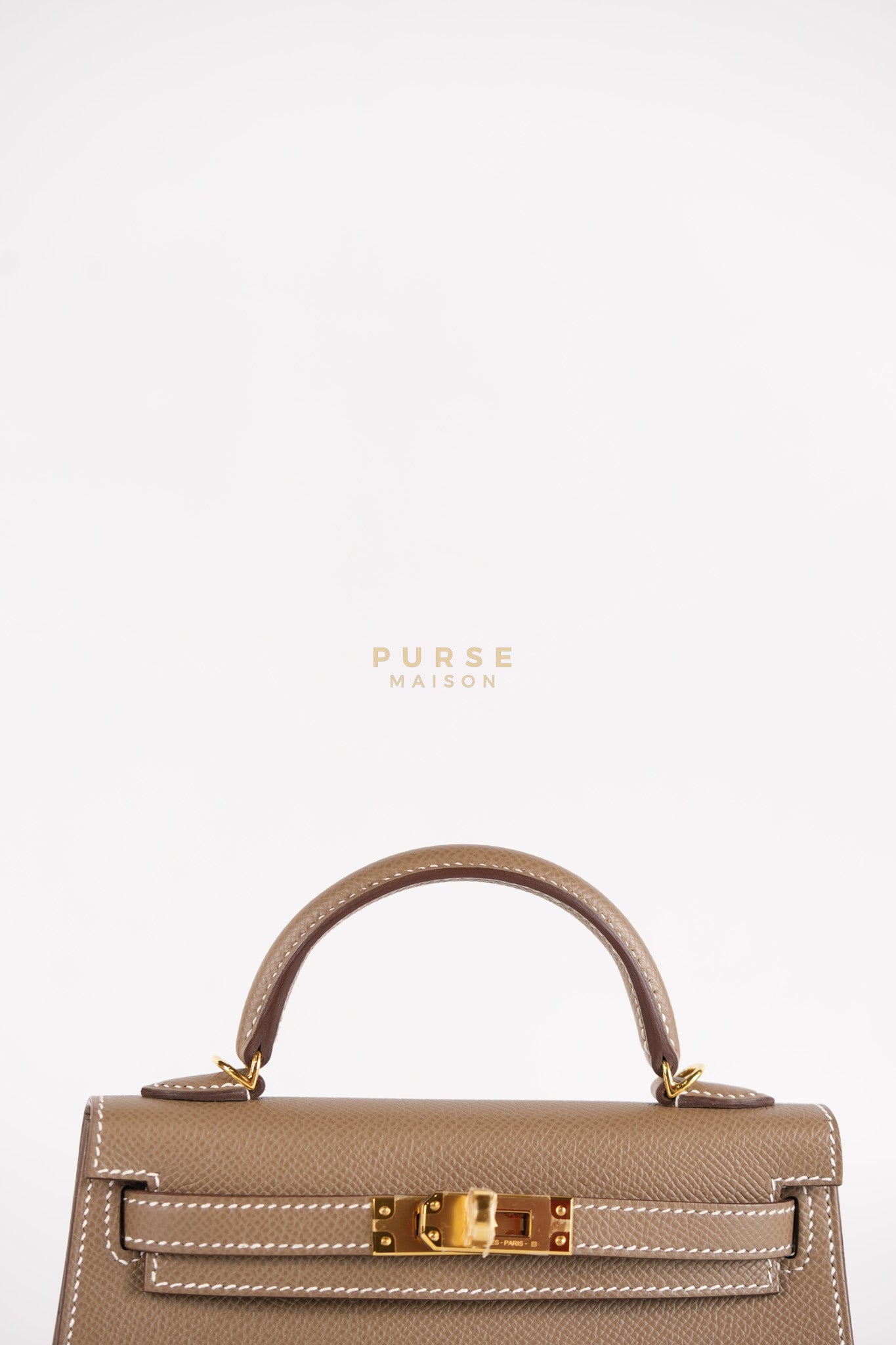 Mini Kelly in Etoupe Epsom Leather & Gold Hardware Stamp K (2025) | Purse Maison Luxury Bags Shop