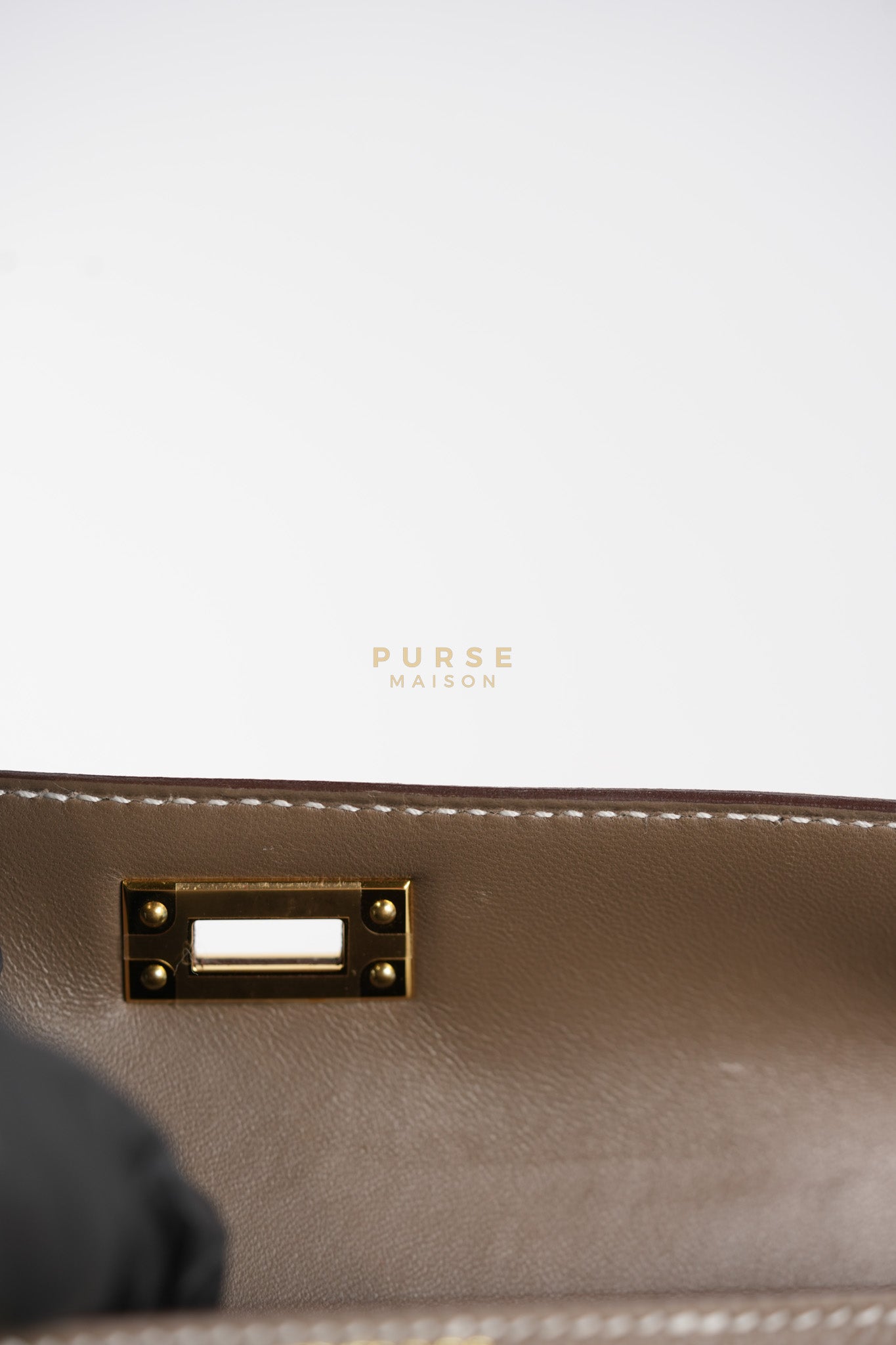 Mini Kelly in Etoupe Epsom Leather & Gold Hardware Stamp K (2025) | Purse Maison Luxury Bags Shop
