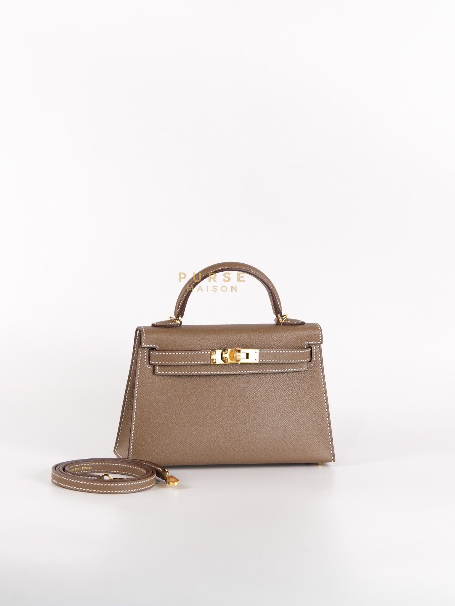 Mini Kelly in Etoupe Epsom Leather & Gold Hardware Stamp K (2025) | Purse Maison Luxury Bags Shop