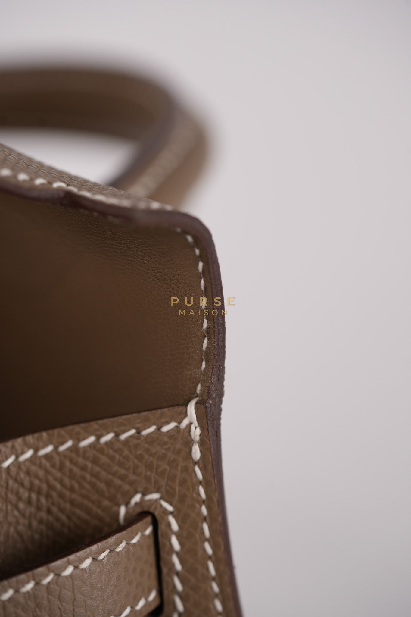 Mini Kelly in Etoupe Epsom Leather & Gold Hardware Stamp K (2025) | Purse Maison Luxury Bags Shop