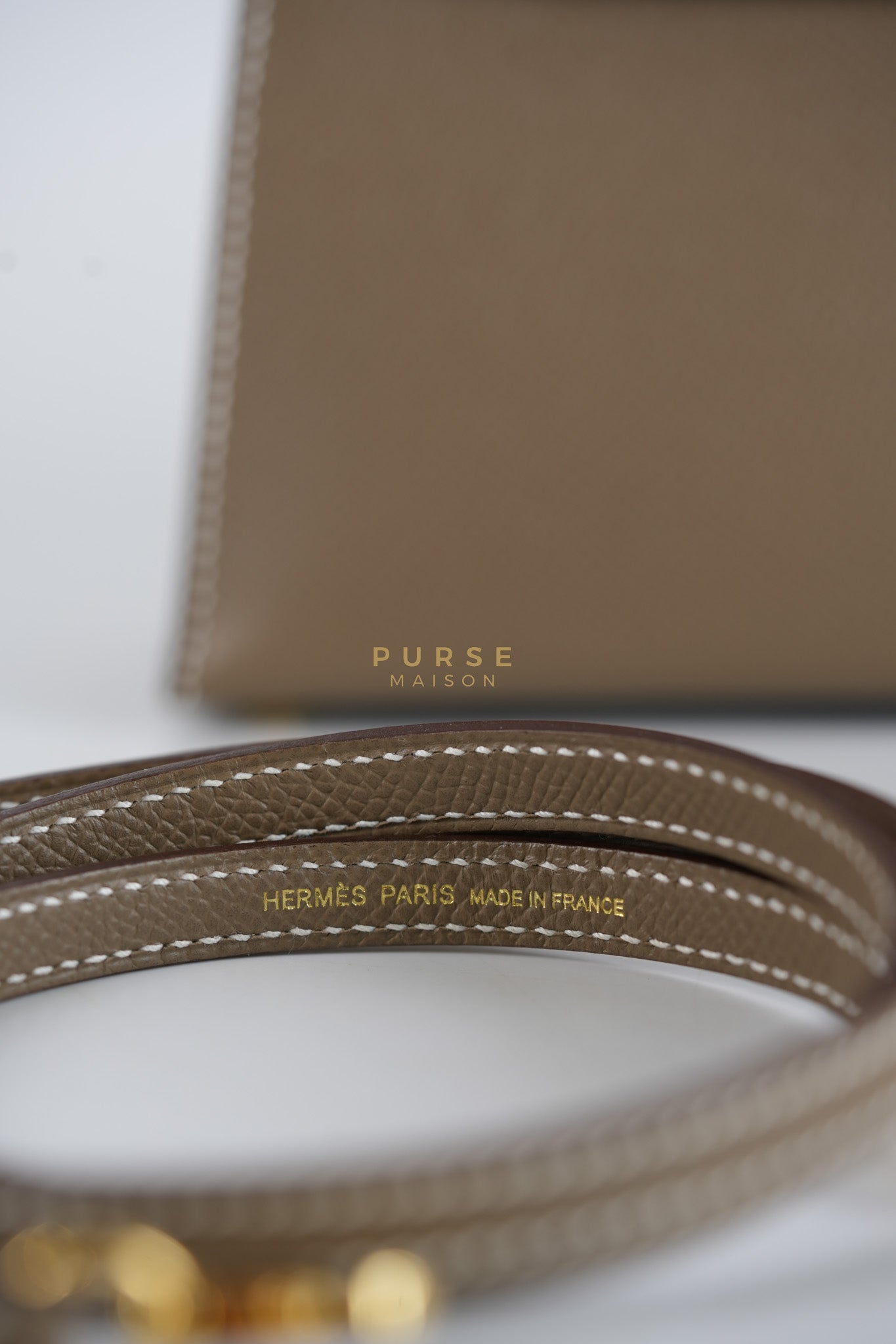 Mini Kelly in Etoupe Epsom Leather & Gold Hardware Stamp K (2025) | Purse Maison Luxury Bags Shop