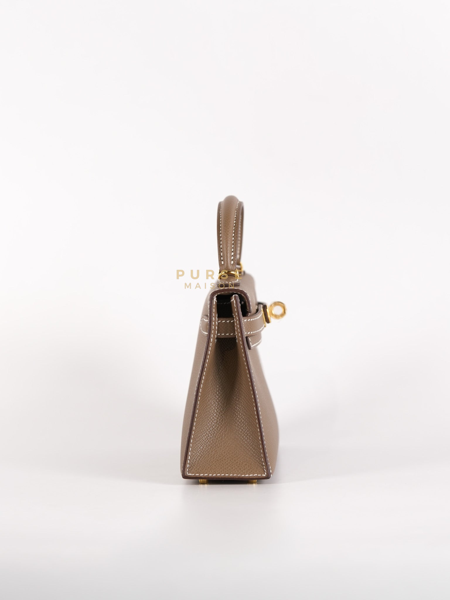 Mini Kelly in Etoupe Epsom Leather & Gold Hardware Stamp K (2025) | Purse Maison Luxury Bags Shop