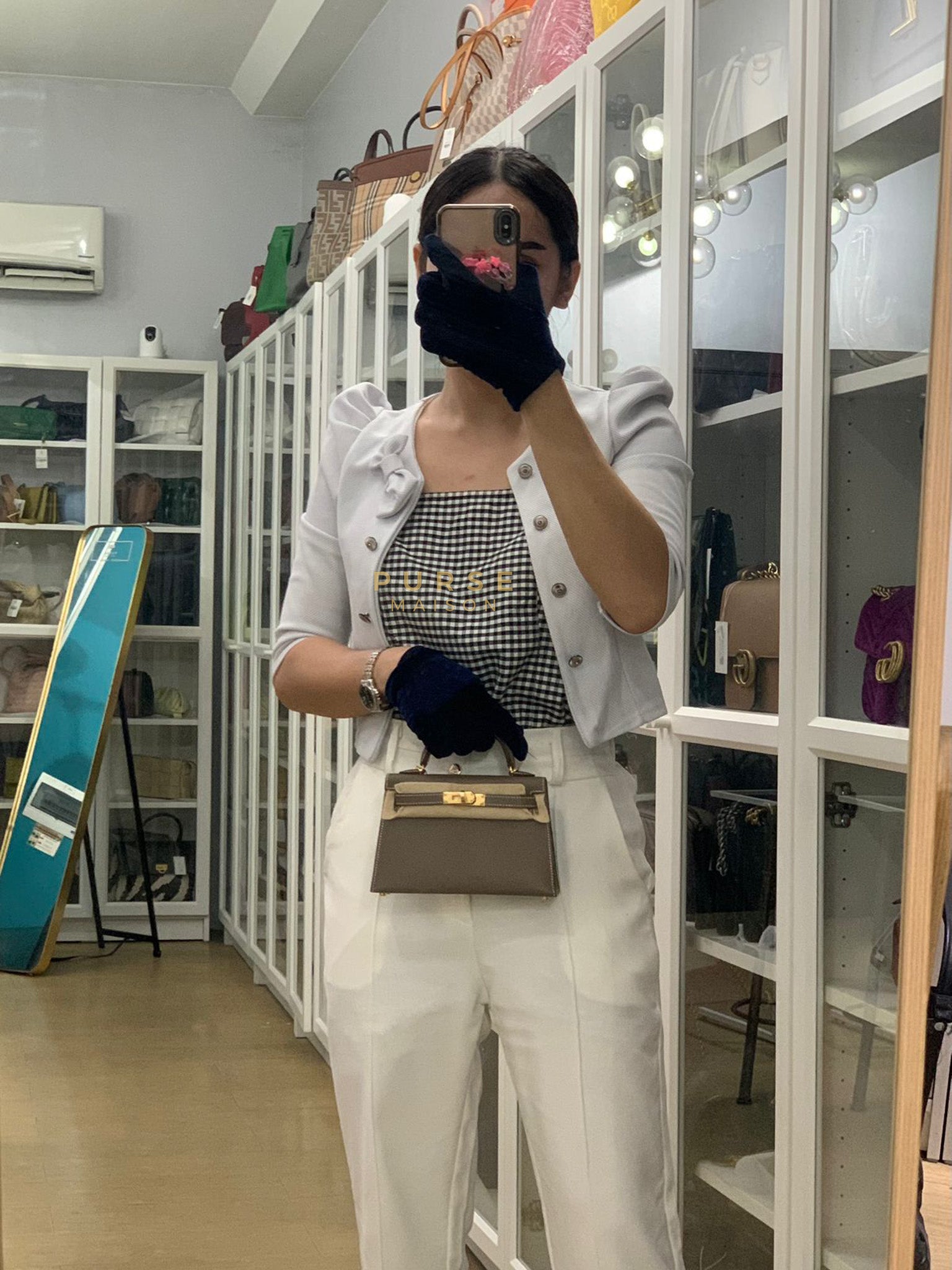 Mini Kelly in Etoupe Epsom Leather & Gold Hardware Stamp K (2025) | Purse Maison Luxury Bags Shop