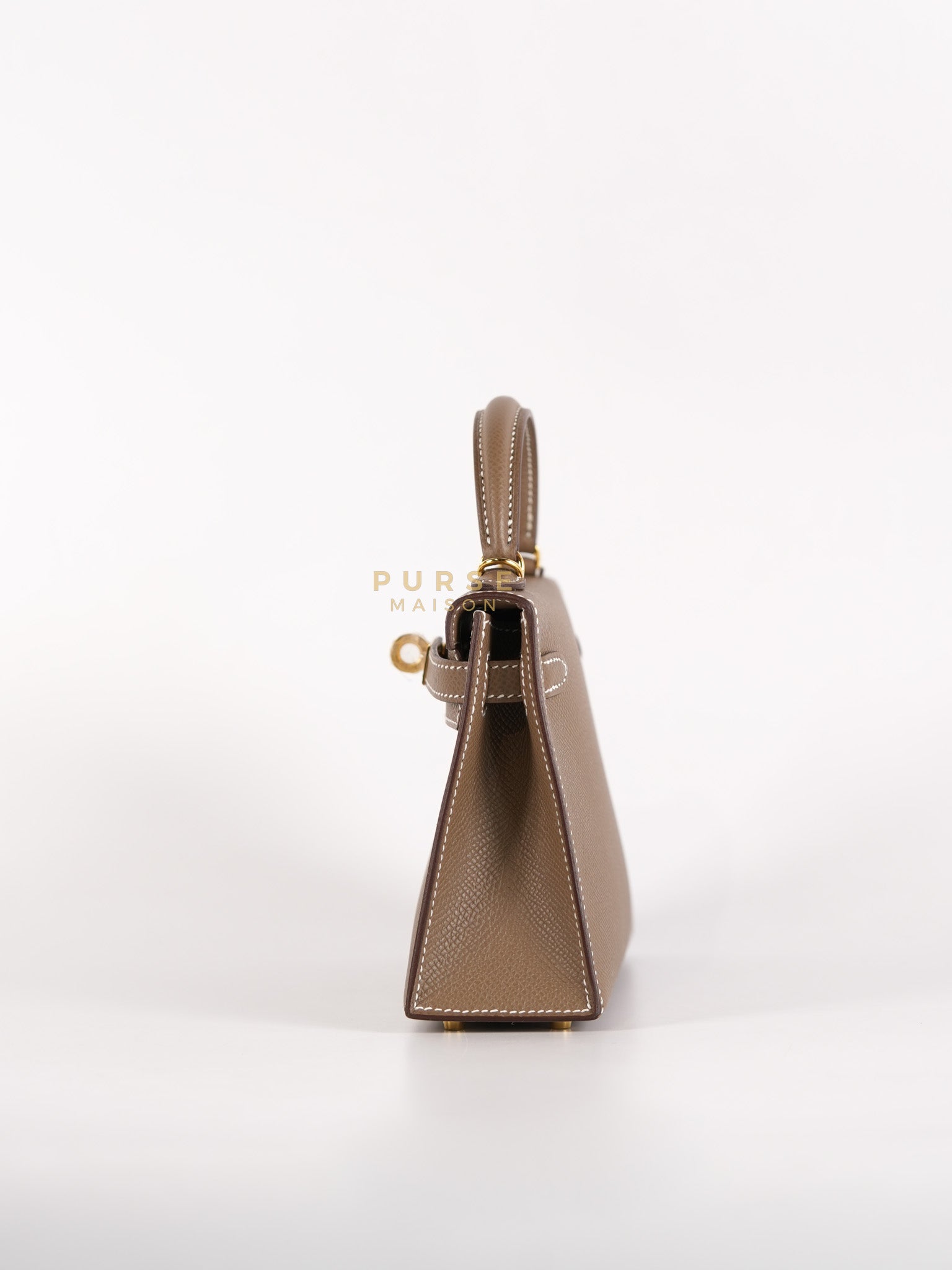 Mini Kelly in Etoupe Epsom Leather & Gold Hardware Stamp K (2025) | Purse Maison Luxury Bags Shop