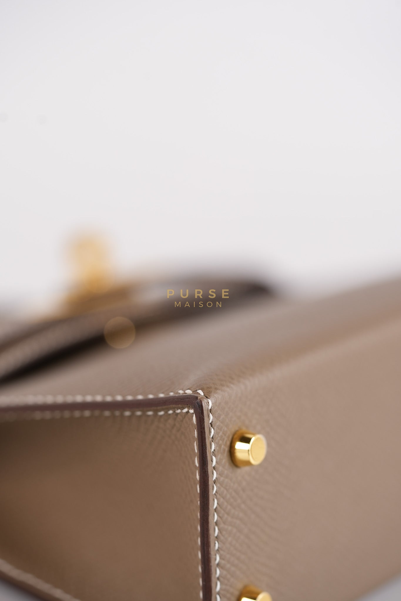 Mini Kelly in Etoupe Epsom Leather & Gold Hardware Stamp K (2025) | Purse Maison Luxury Bags Shop